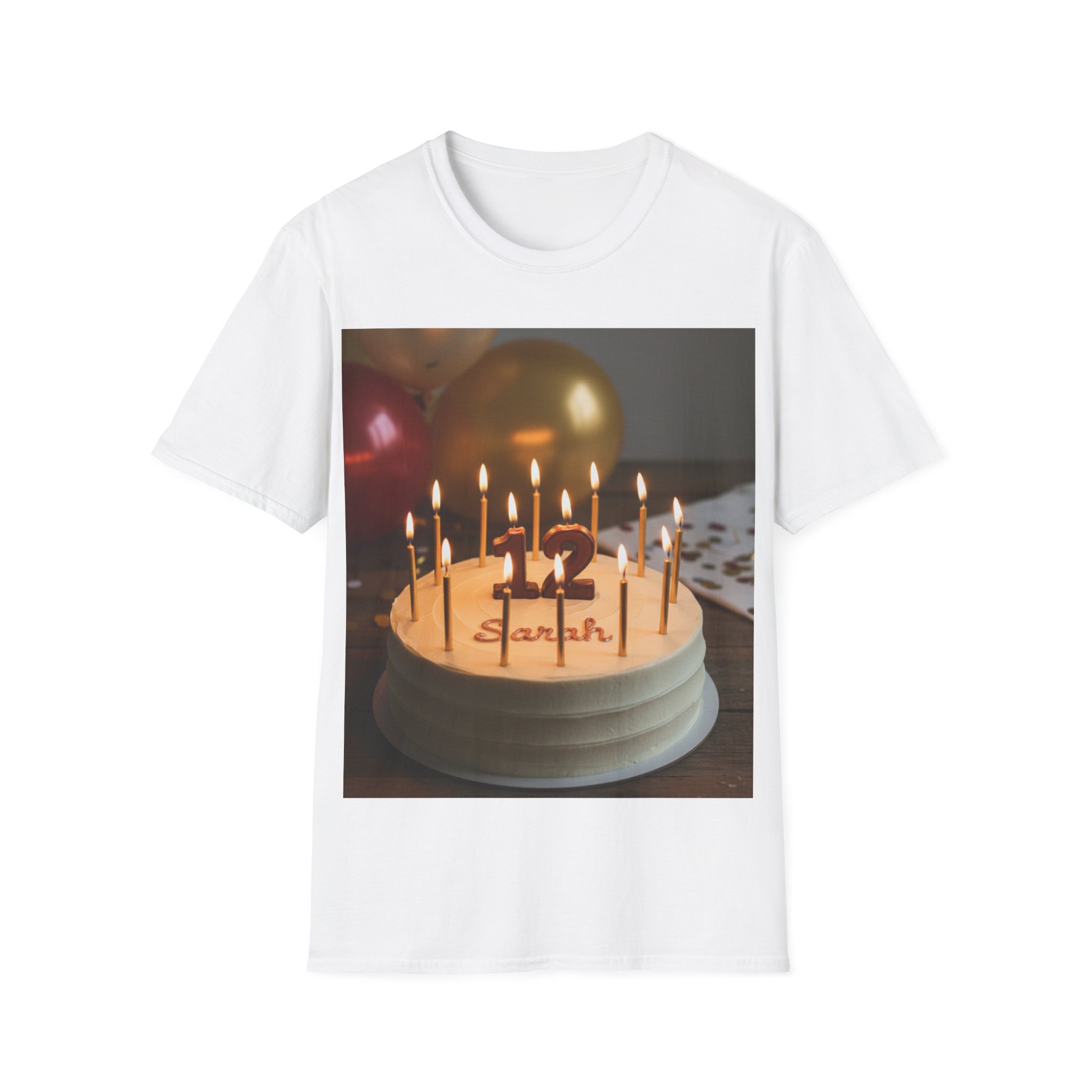 Birthday Cake T-Shirt — Photo Print with Candles and Balloons