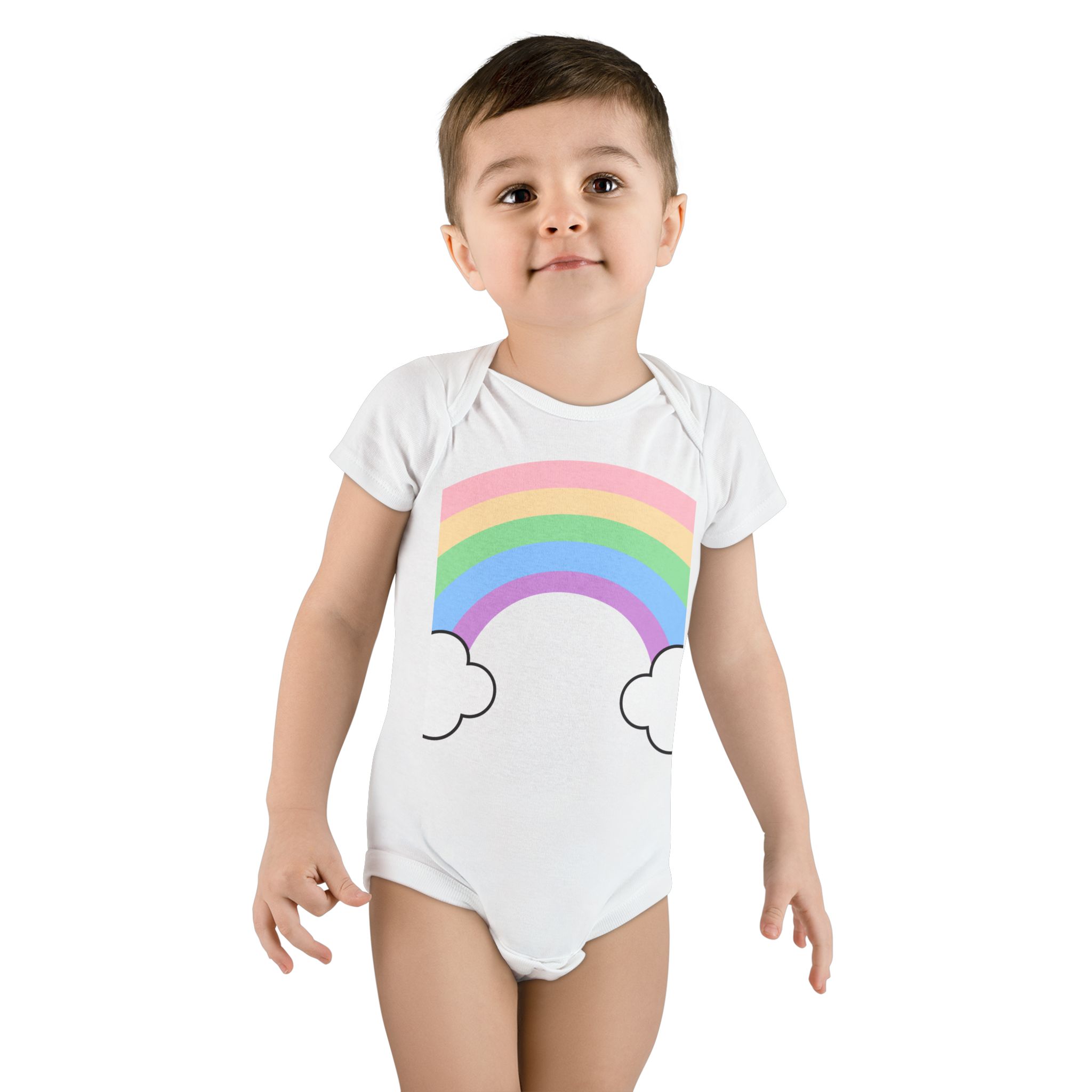 Baby Onesie with Pastel Rainbow and Clouds — Organic Infant Bodysuit - Image 3