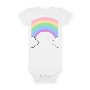 Baby Onesie with Pastel Rainbow and Clouds — Organic Infant Bodysuit