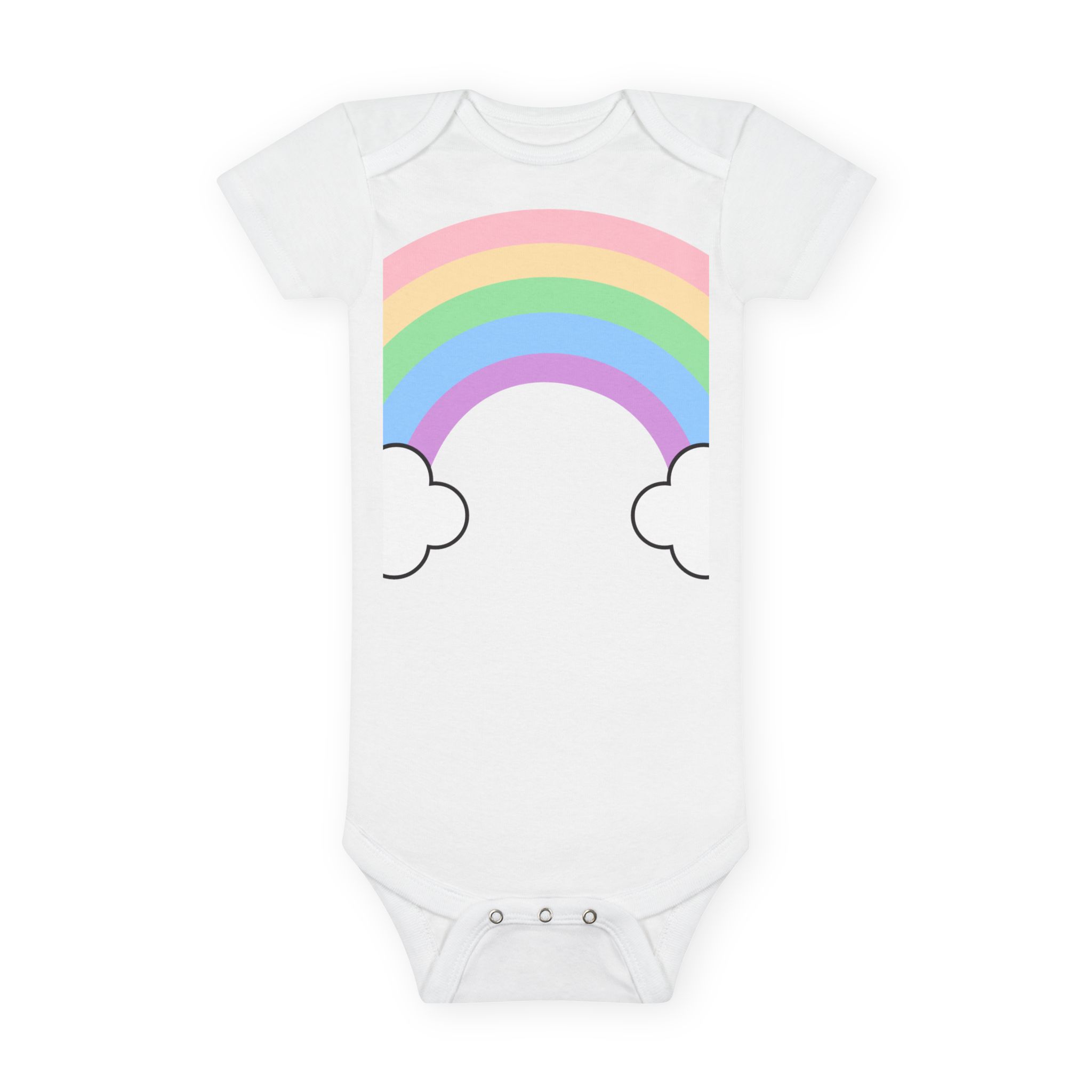 Baby Onesie with Pastel Rainbow and Clouds — Organic Infant Bodysuit