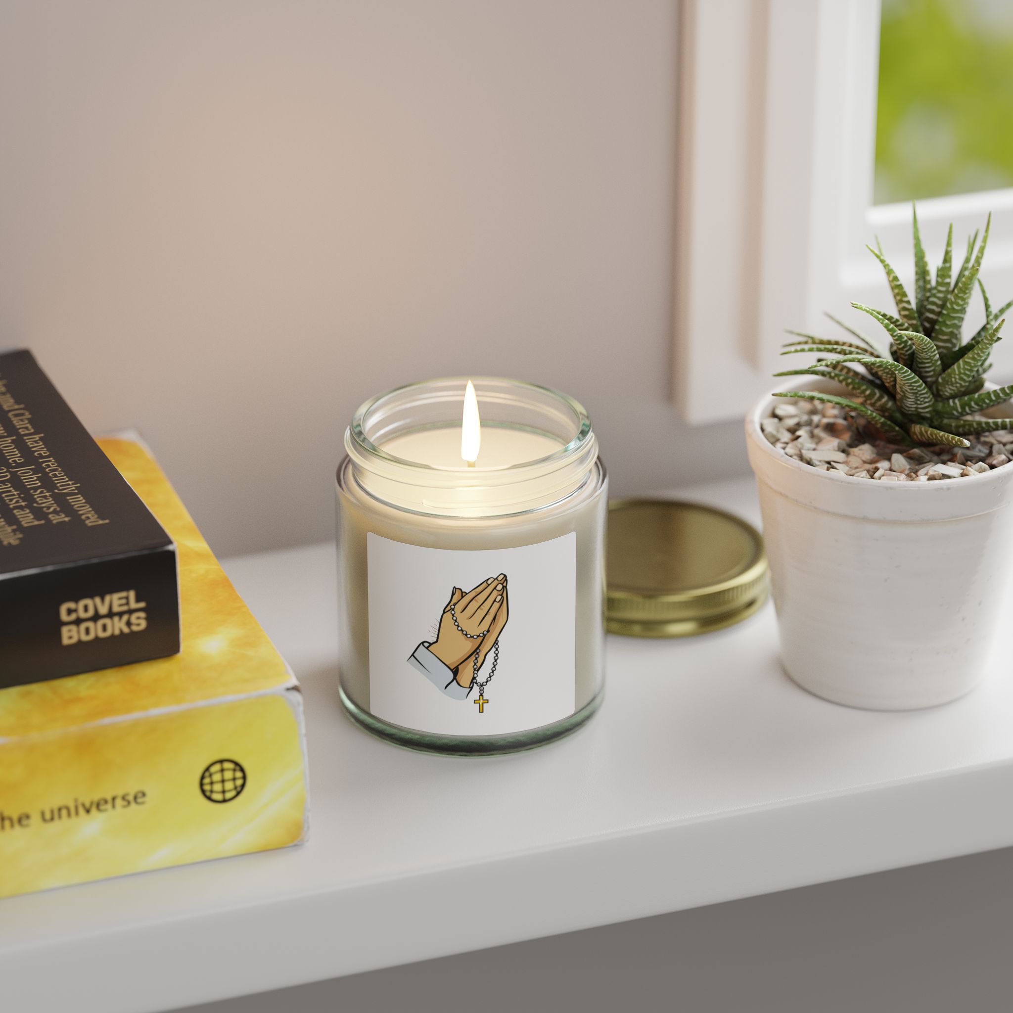 Praying Hands Coconut Apricot Candle — Scented Soy Jar (4oz & 9oz) - Image 3