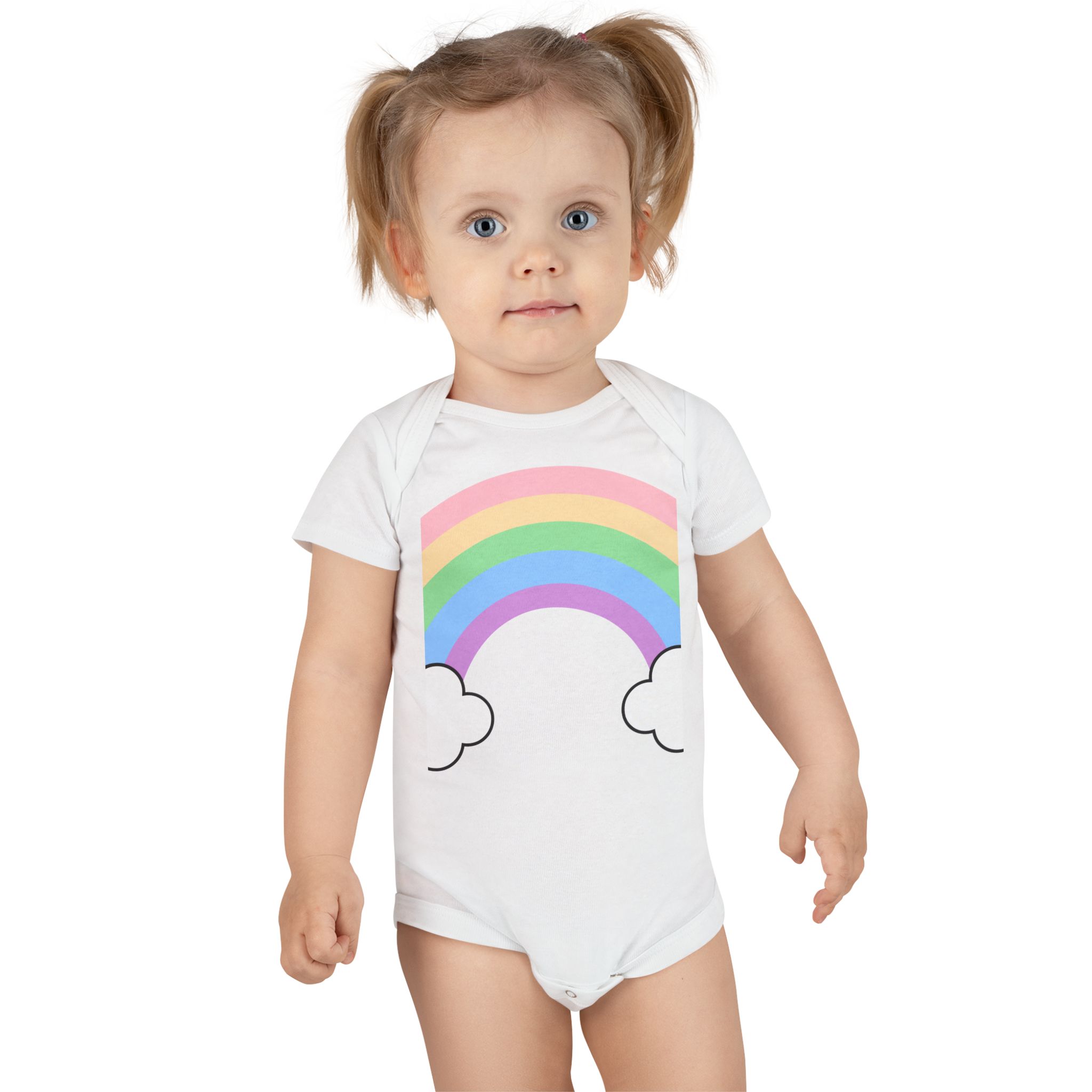 Baby Onesie with Pastel Rainbow and Clouds — Organic Infant Bodysuit - Image 4