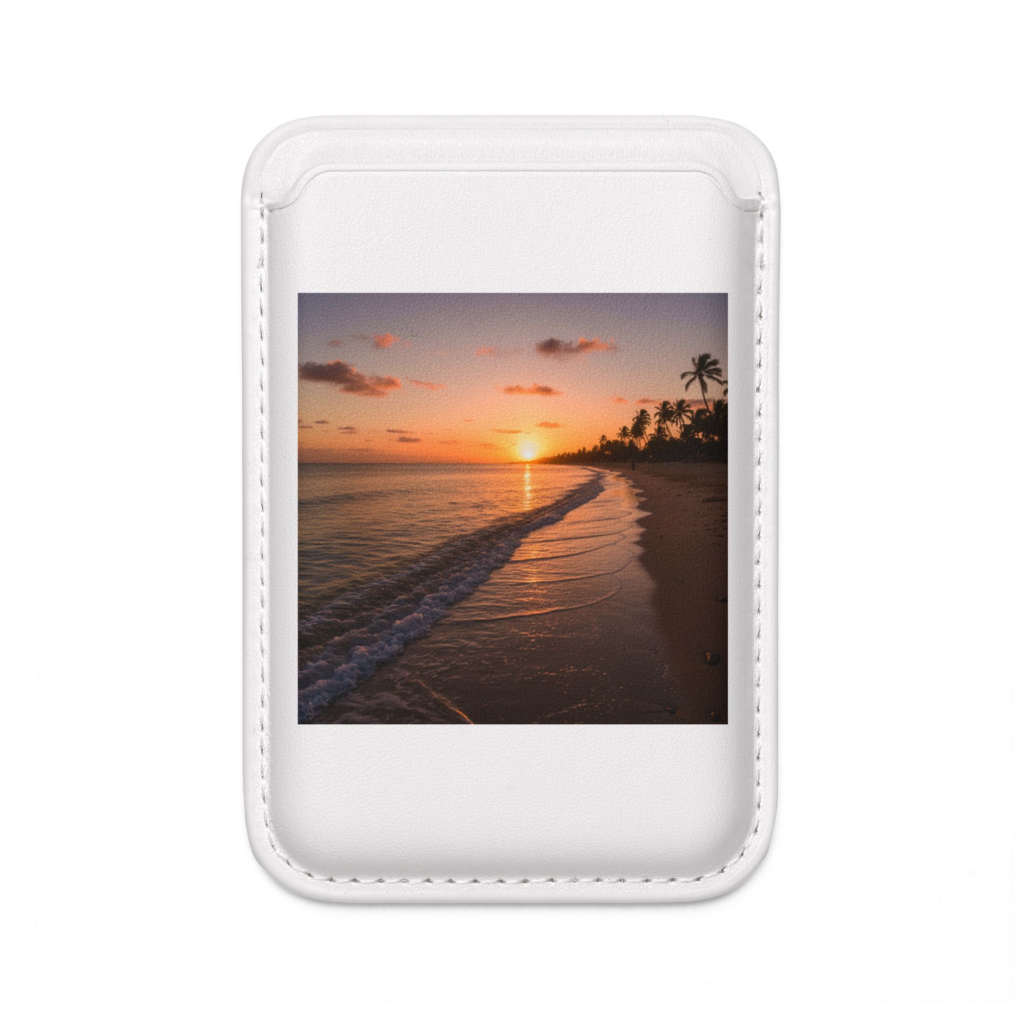 Sunset Beach Vegan MagSafe Wallet — Palm Tree Ocean Phone Card Holder