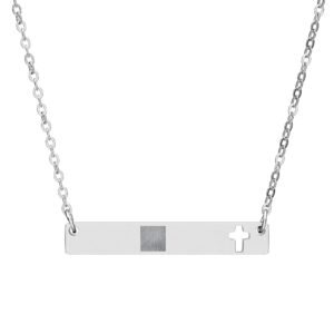 Engravable Cutout Cross Bar Necklace — Personalized Religious Bar Pendant (Gold or Silver)
