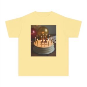Birthday Cake Youth Tee — Photo Print Candle Cake Design for Kids’ Birthday