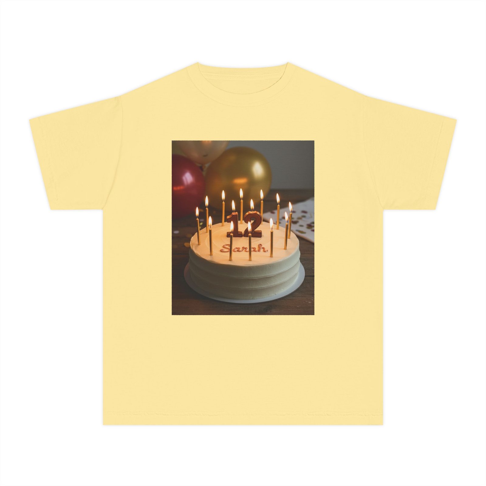 Birthday Cake Youth Tee — Photo Print Candle Cake Design for Kids’ Birthday