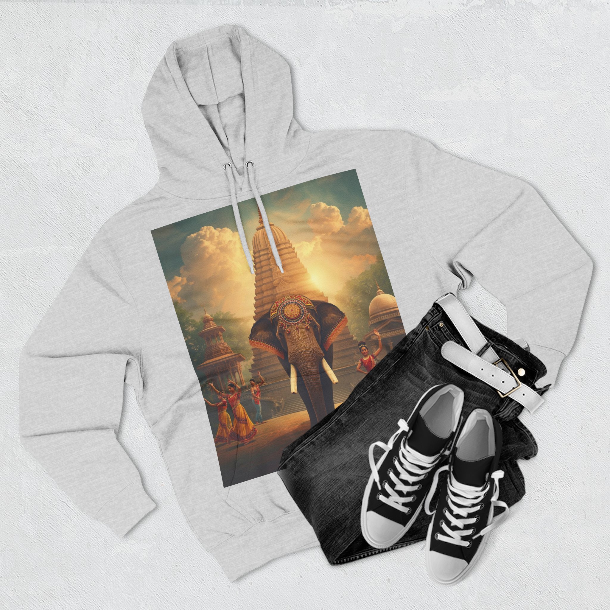 Elephant Temple Hoodie — Mythic Sunset Graphic Pullover - Image 3
