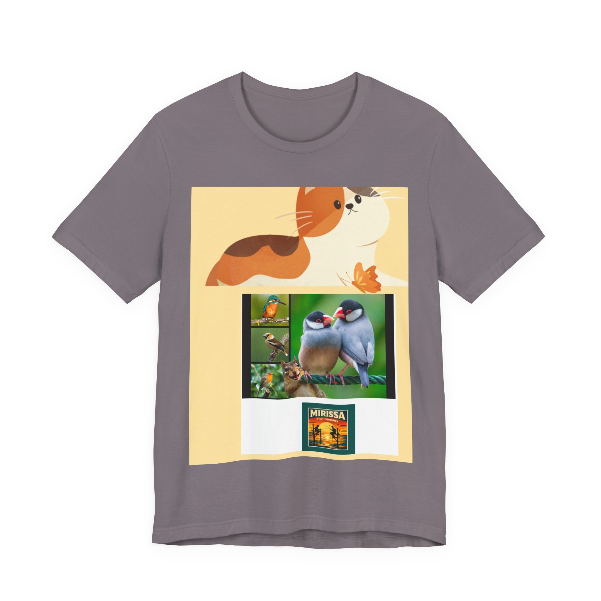 Bird & Cat Collage Tee — Cute Wildlife Graphic Shirt - Image 9