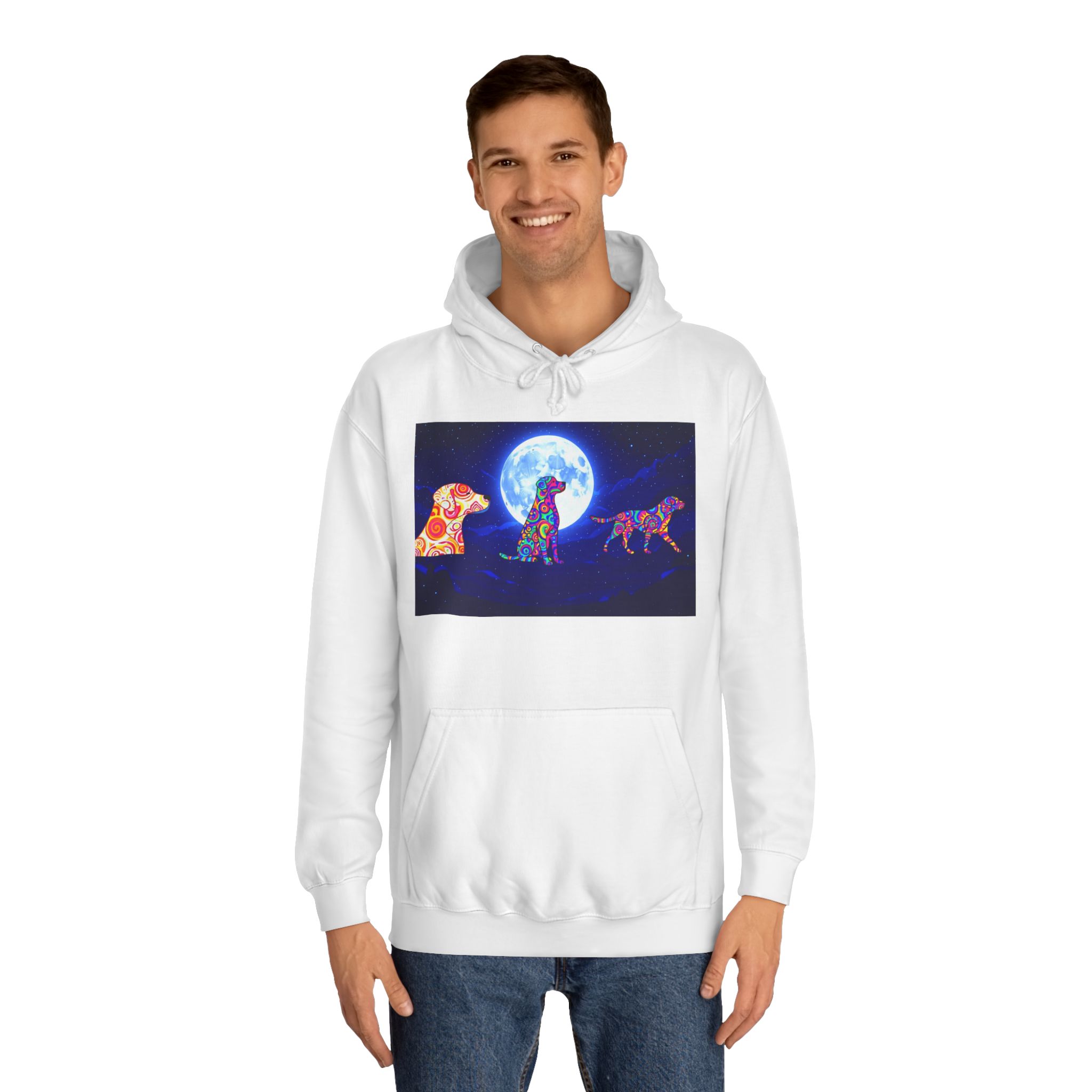 Hoodie — Colorful Moonlight Dog Trio Graphic Hoodie - Image 3