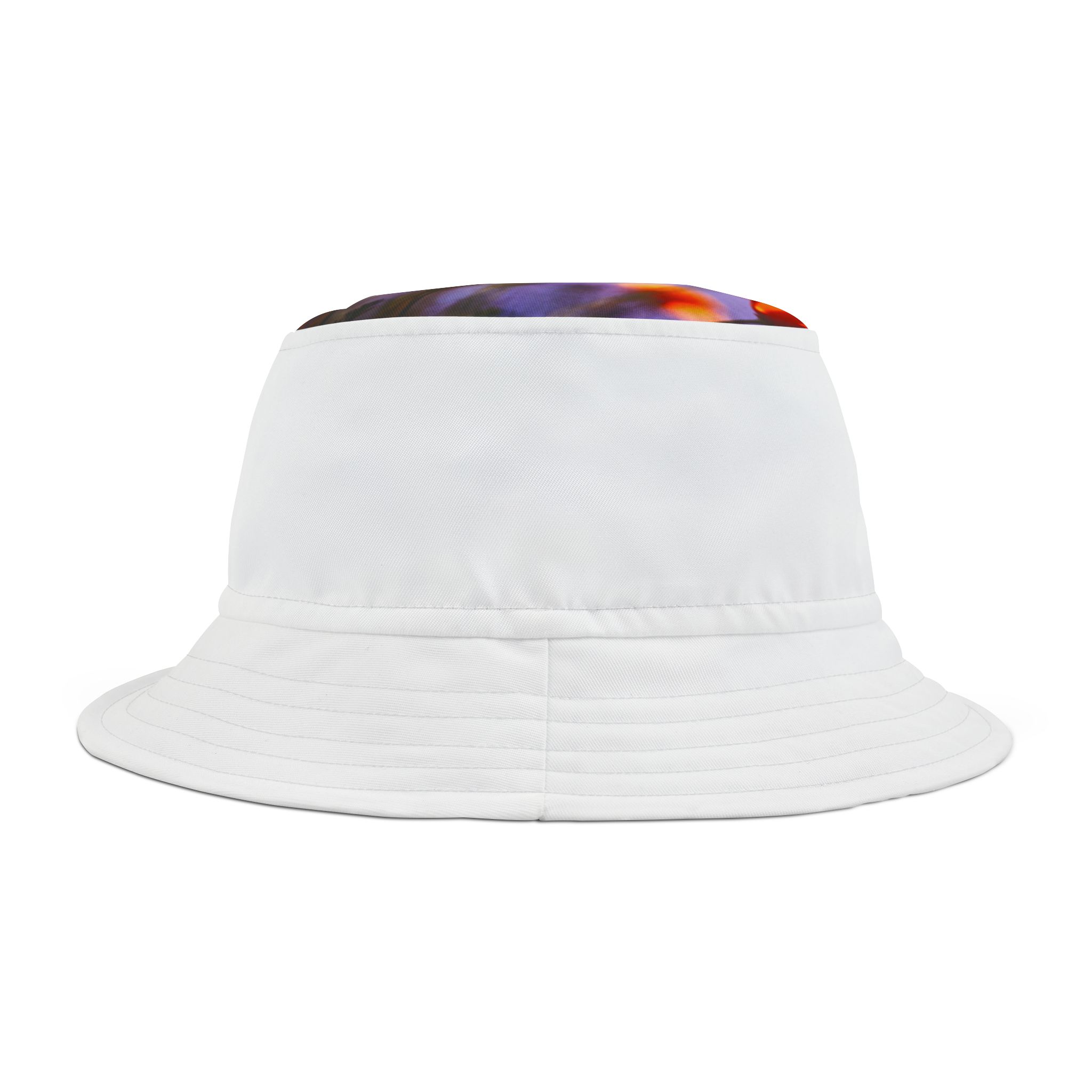 White Reversible Bucket Hat with Colorful Top Panel — Casual Summer Sun Hat