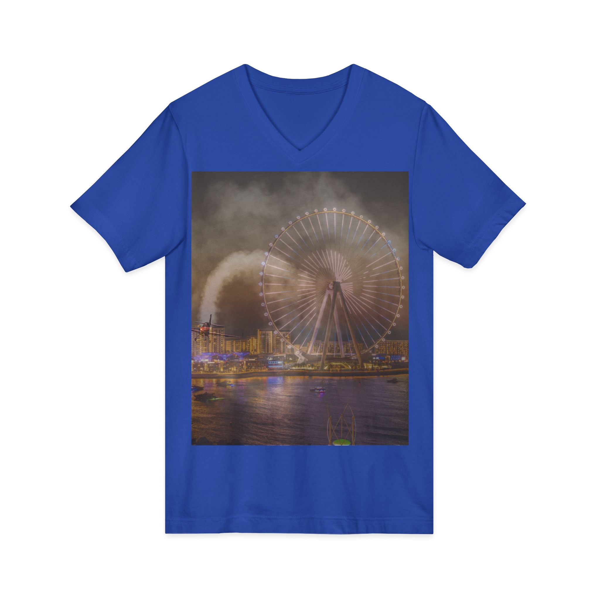Ferris Wheel Nightscape V-Neck Tee — City Lights Ferris Wheel Sunset T-Shirt - Image 7
