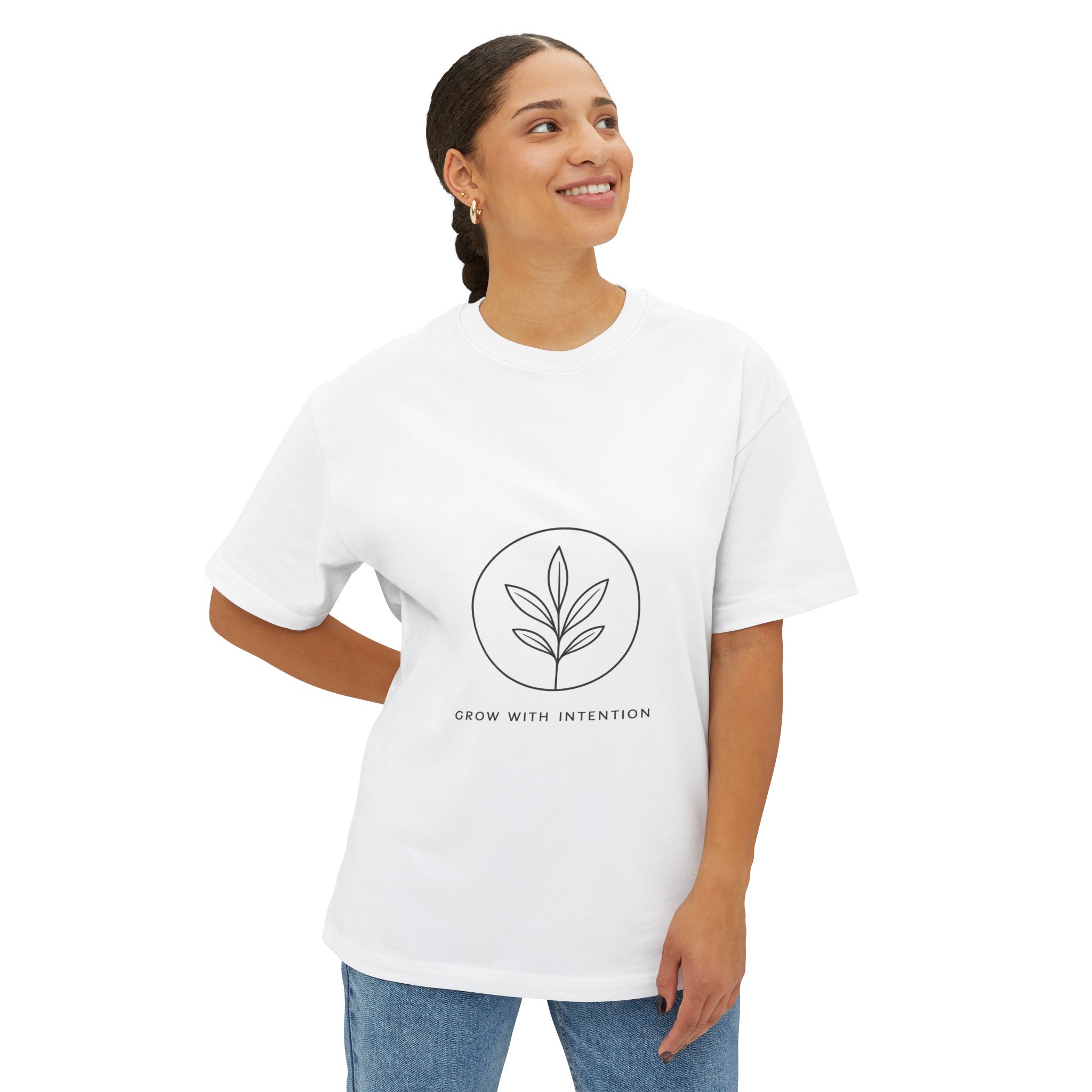 Minimal Plant Graphic Tee — "Grow With Kindness" Boxy Shirt - Image 3