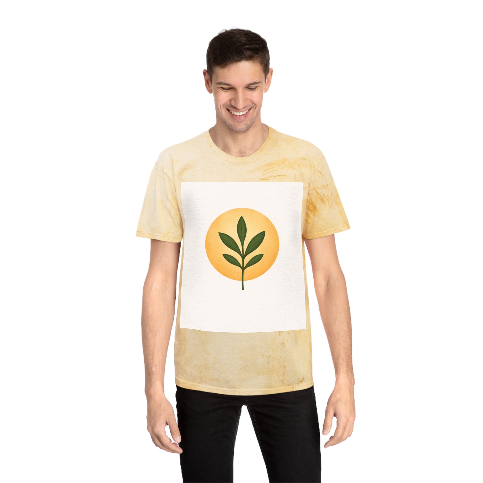 Golden Leaf Tee — Vintage Tie-Dye Plant Graphic T-Shirt - Image 3
