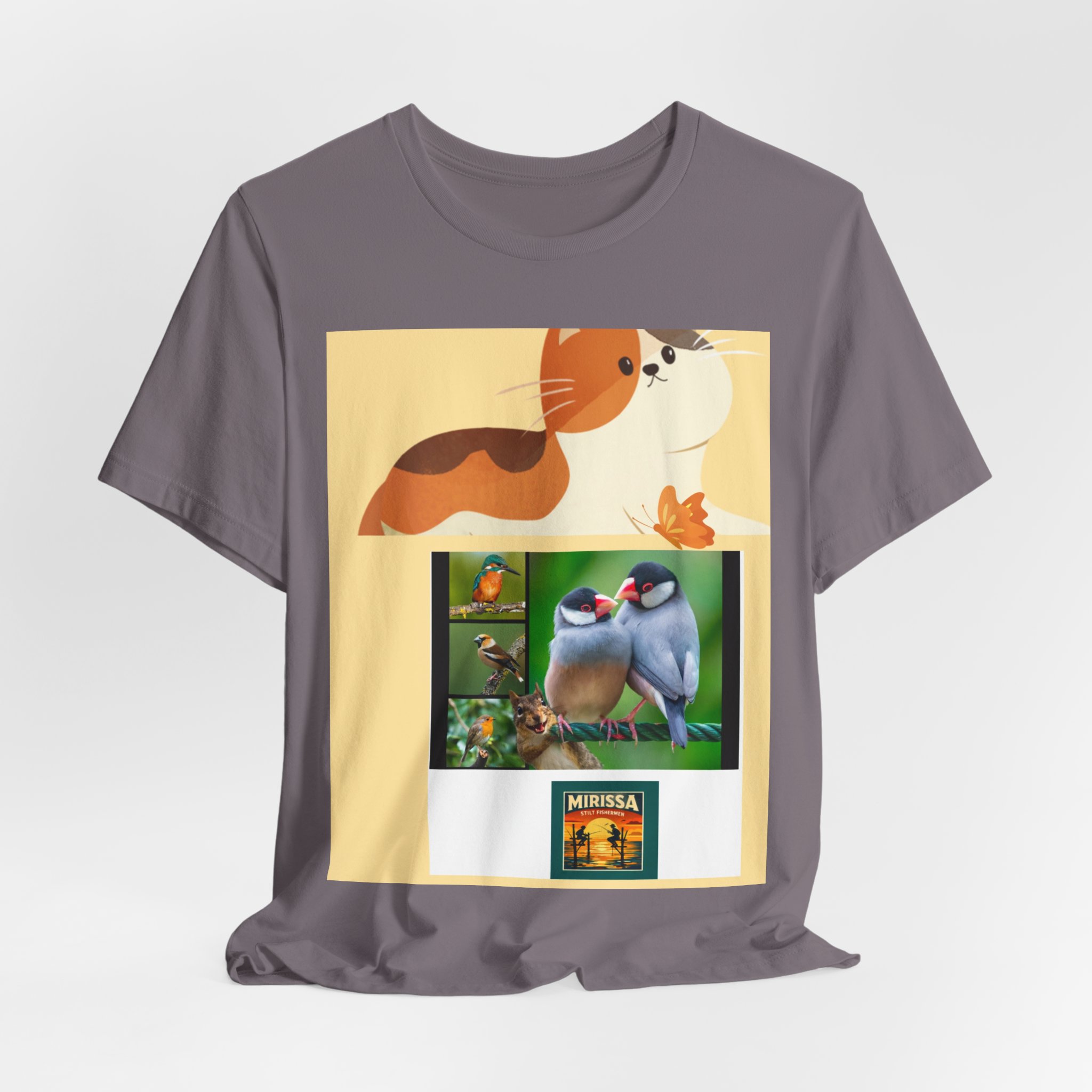 Bird & Cat Collage Tee — Cute Wildlife Graphic Shirt - Image 12