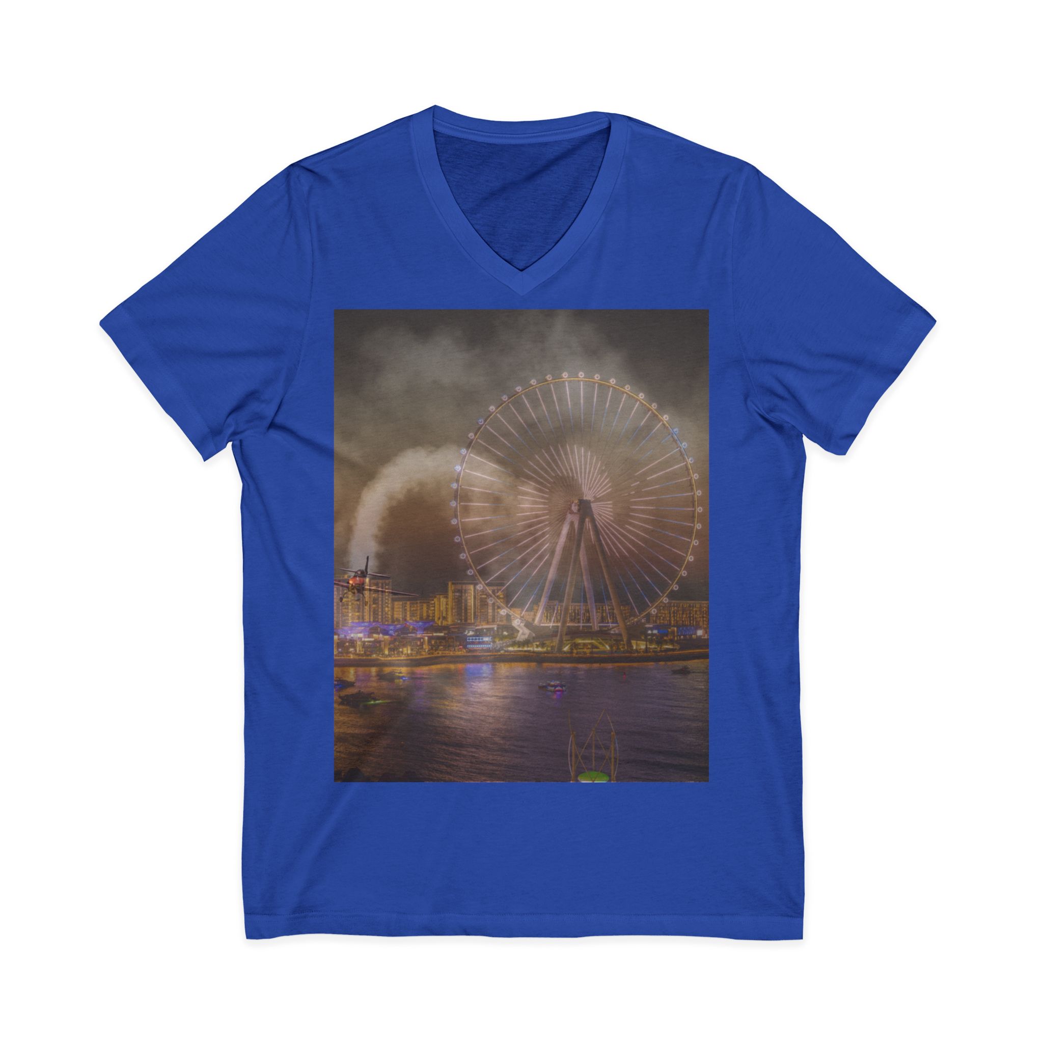 Ferris Wheel Nightscape V-Neck Tee — City Lights Ferris Wheel Sunset T-Shirt - Image 5