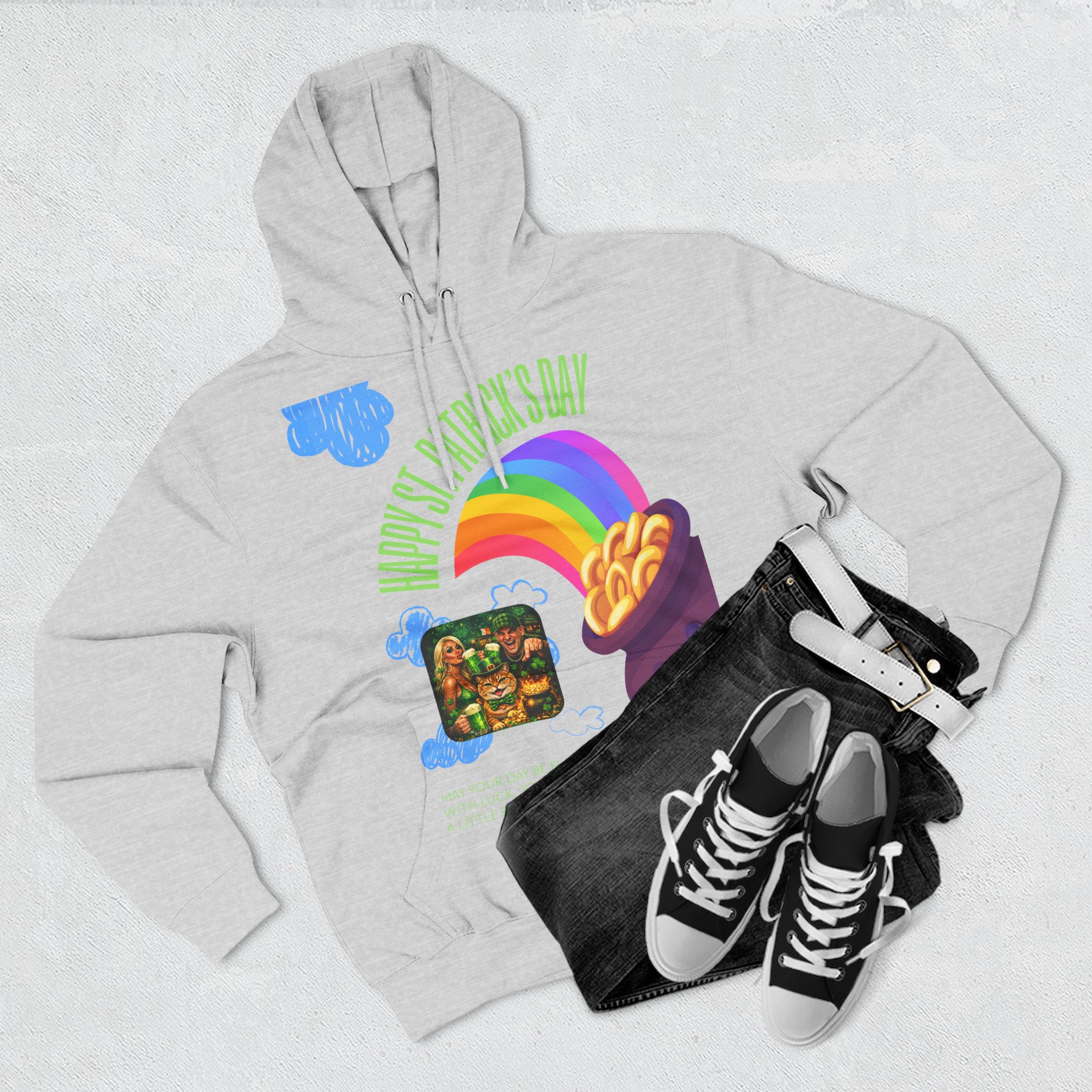 St. Patrick’s Day Rainbow Pot of Gold Hoodie — Lucky Leprechaun Graphic Fleece - Image 3