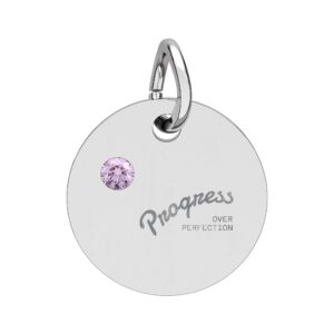 Engraved Birthstone Circle Charm — Personalized Monthly Gem Disc