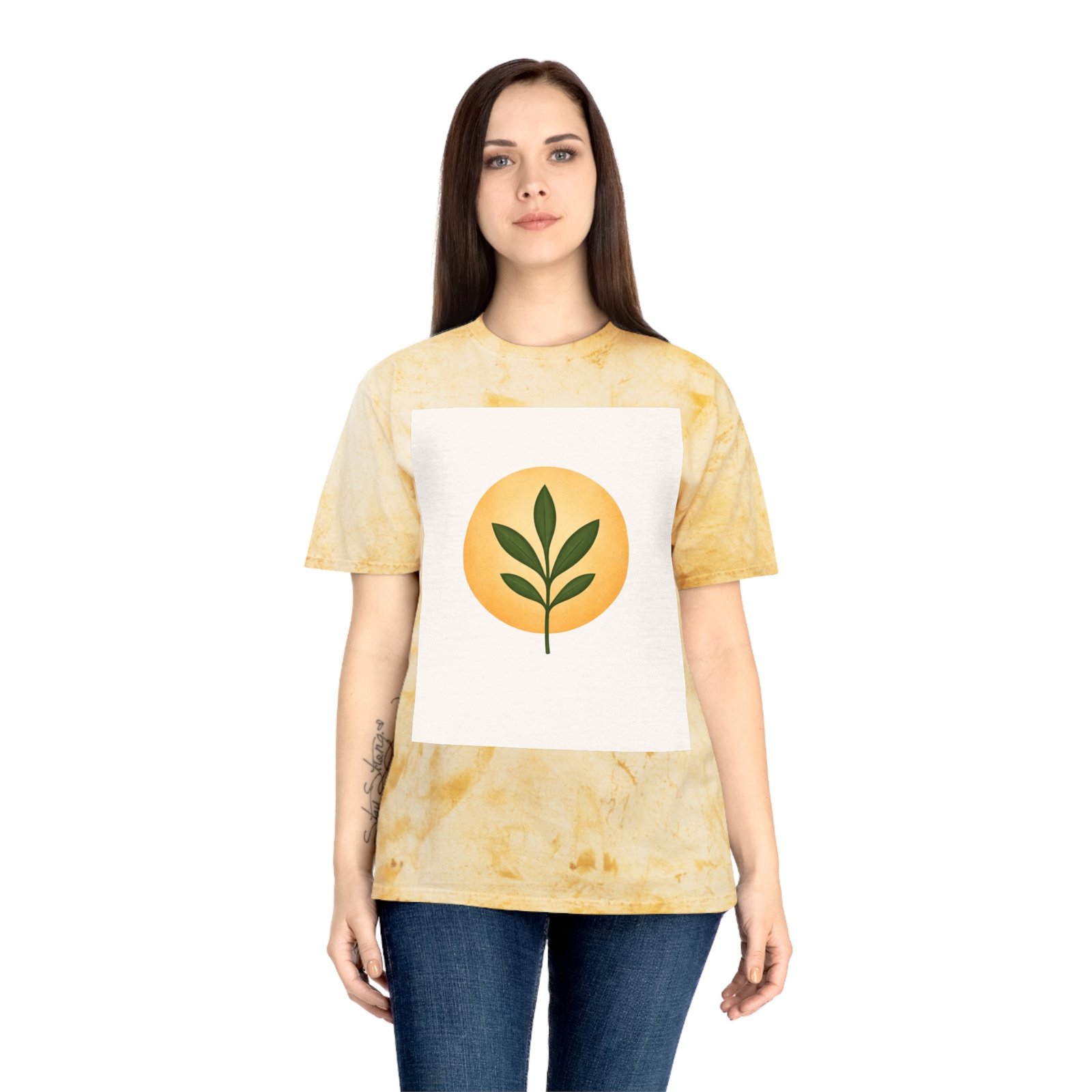 Golden Leaf Tee — Vintage Tie-Dye Plant Graphic T-Shirt - Image 4