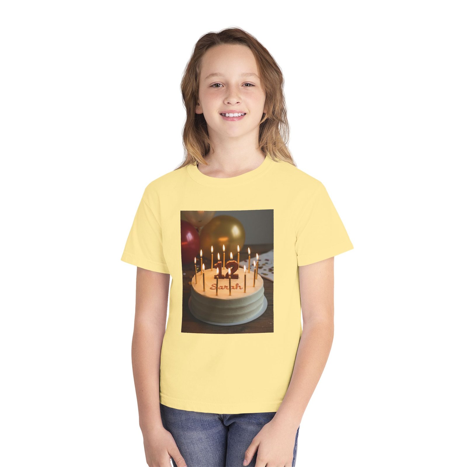 Birthday Cake Youth Tee — Photo Print Candle Cake Design for Kids’ Birthday - Image 3