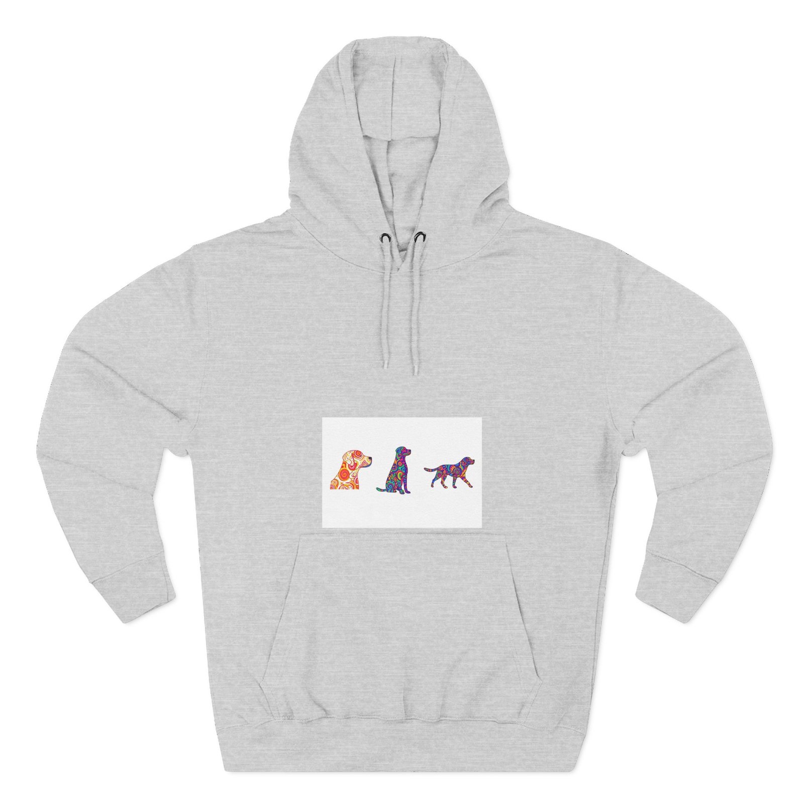 Dog Trio Hoodie — Colorful Watercolor Puppy Silhouette Fleece Sweatshirt