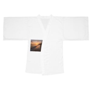 Sunset Pier Photo Kimono Robe — Lightweight Long-Sleeve Beach Cover-Up