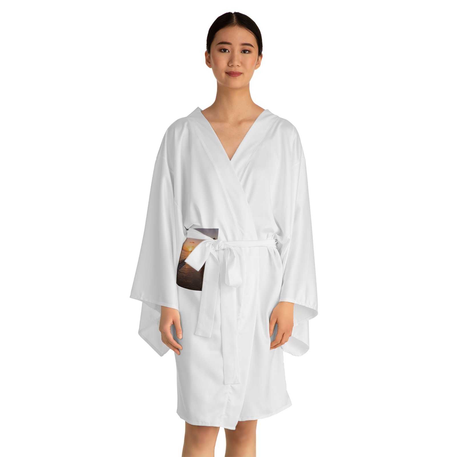 Sunset Pier Photo Kimono Robe — Lightweight Long-Sleeve Beach Cover-Up - Image 3