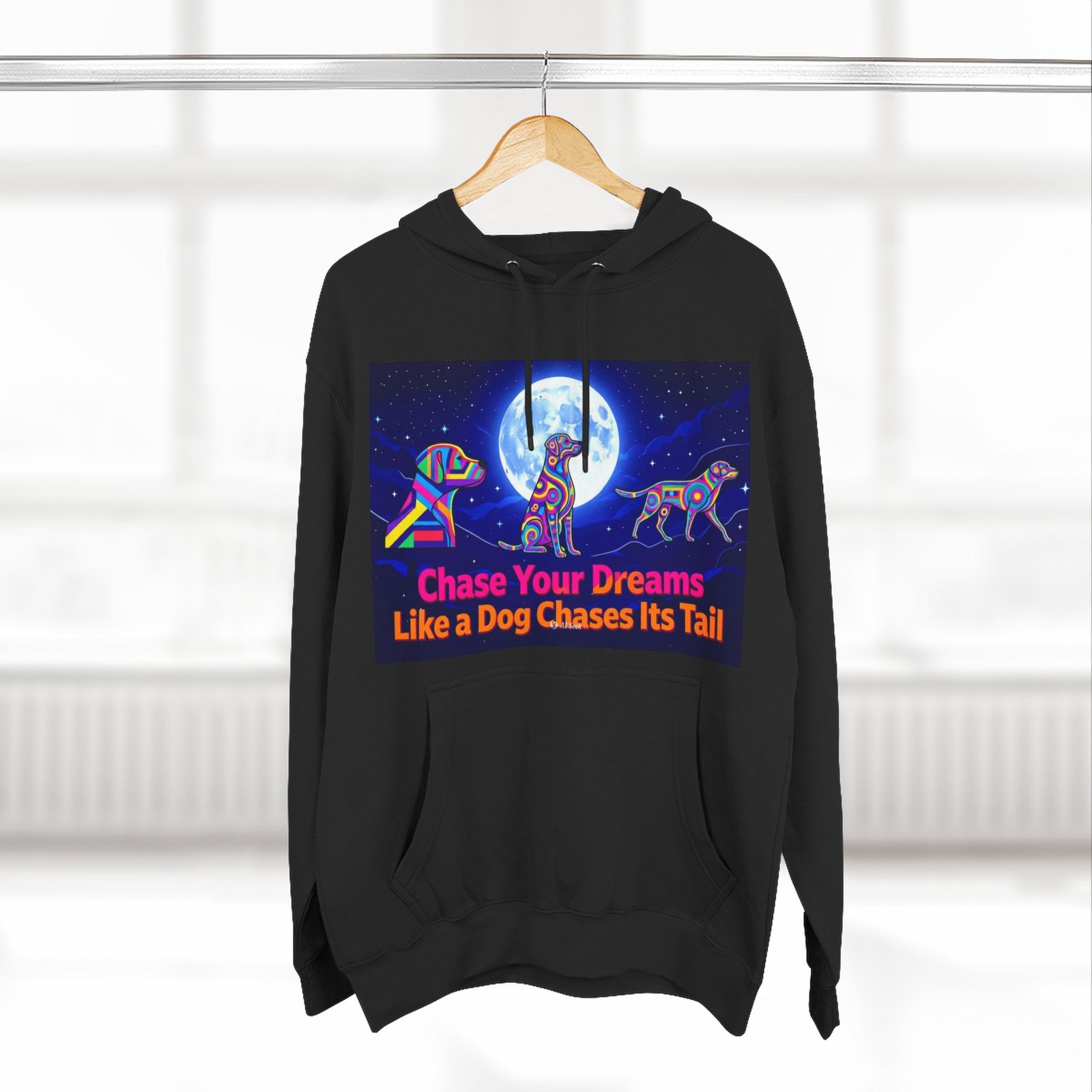 Chase Your Dreams Dog Graphic Hoodie — Colorful Moonlight Canine Motivational Pullover - Image 8