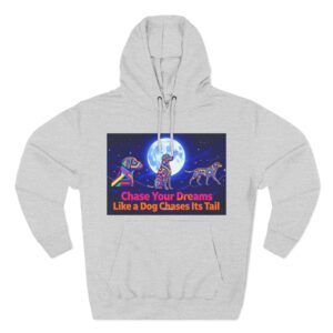 Chase Your Dreams Dog Graphic Hoodie — Colorful Moonlight Canine Motivational Pullover