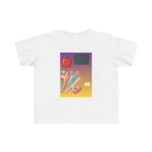 Back-to-School Toddler Tee — Colorful School Supplies Design (Apple, Chalkboard)