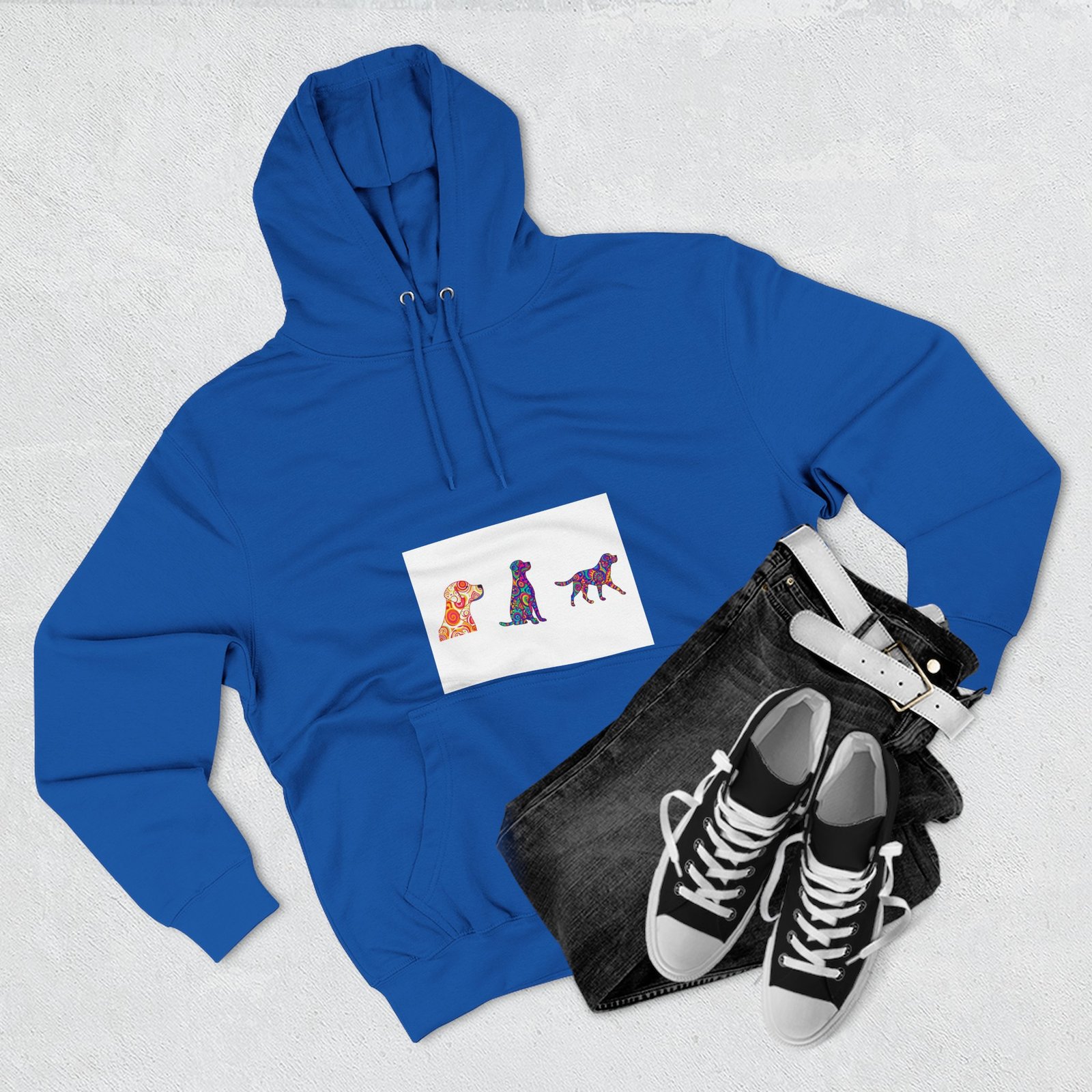 Dog Trio Hoodie — Colorful Watercolor Puppy Silhouette Fleece Sweatshirt - Image 7