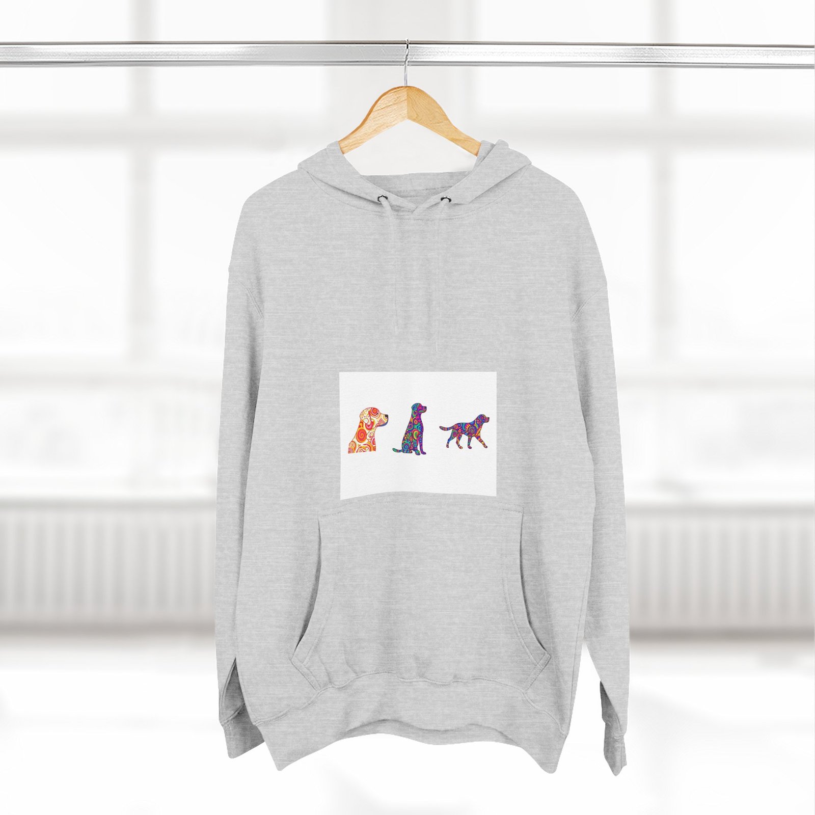 Dog Trio Hoodie — Colorful Watercolor Puppy Silhouette Fleece Sweatshirt - Image 4
