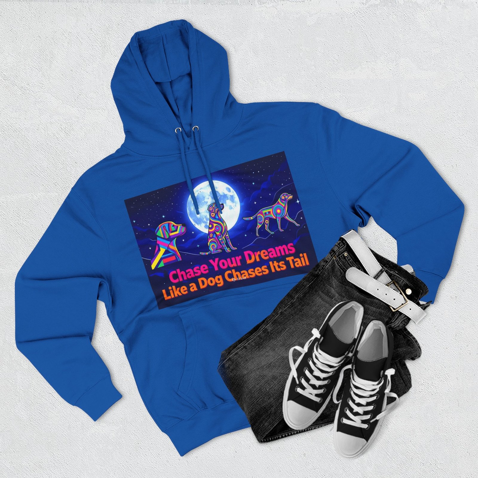 Chase Your Dreams Dog Graphic Hoodie — Colorful Moonlight Canine Motivational Pullover - Image 11