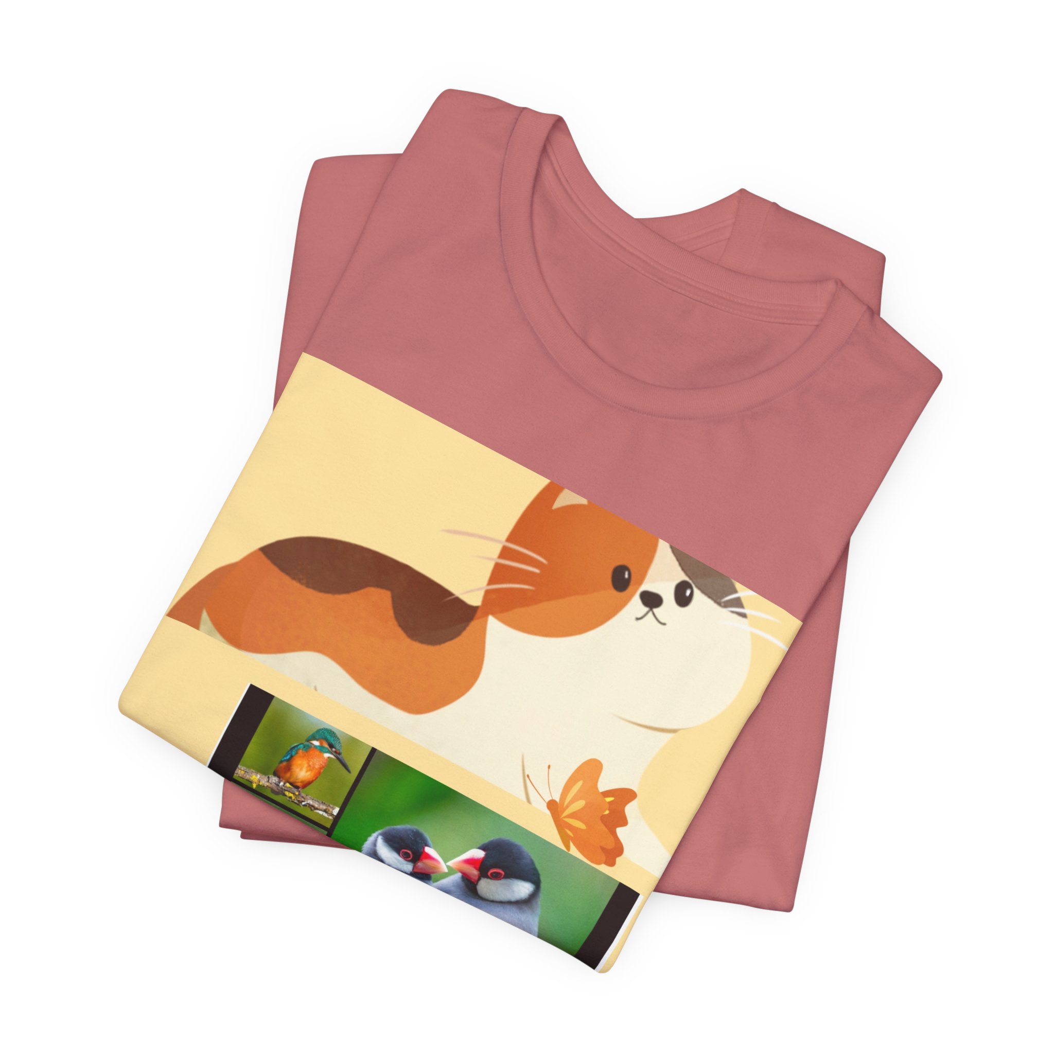 Bird & Cat Collage Tee — Cute Wildlife Graphic Shirt - Image 7