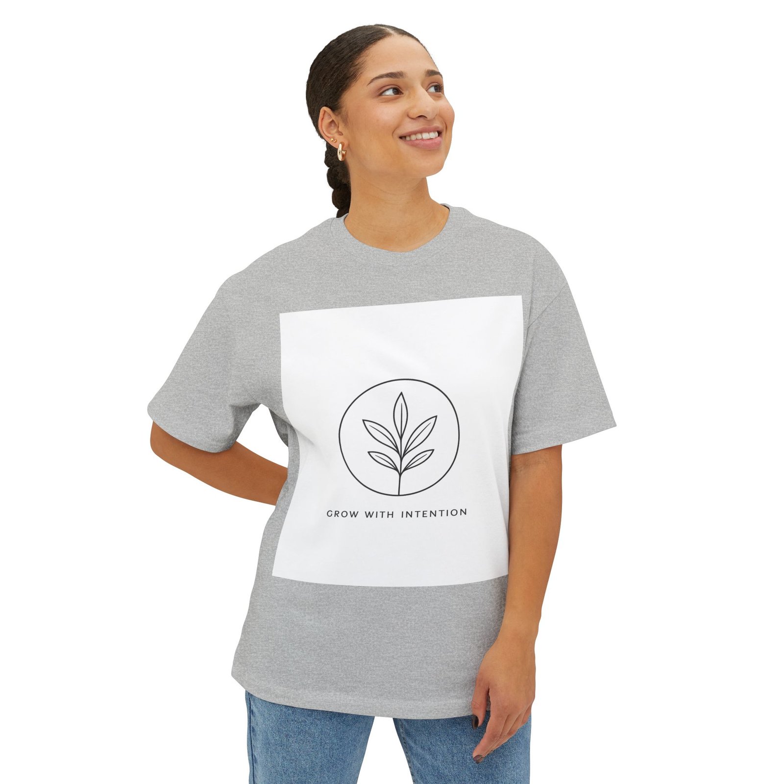 Minimal Plant Graphic Tee — "Grow With Kindness" Boxy Shirt - Image 19