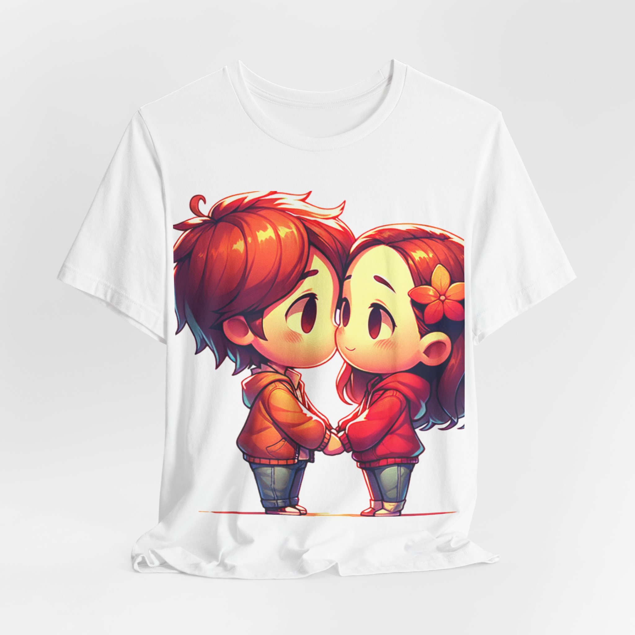 Cute Couple Cartoon Tee — Holding Hands Chibi Romance T-Shirt - Image 4