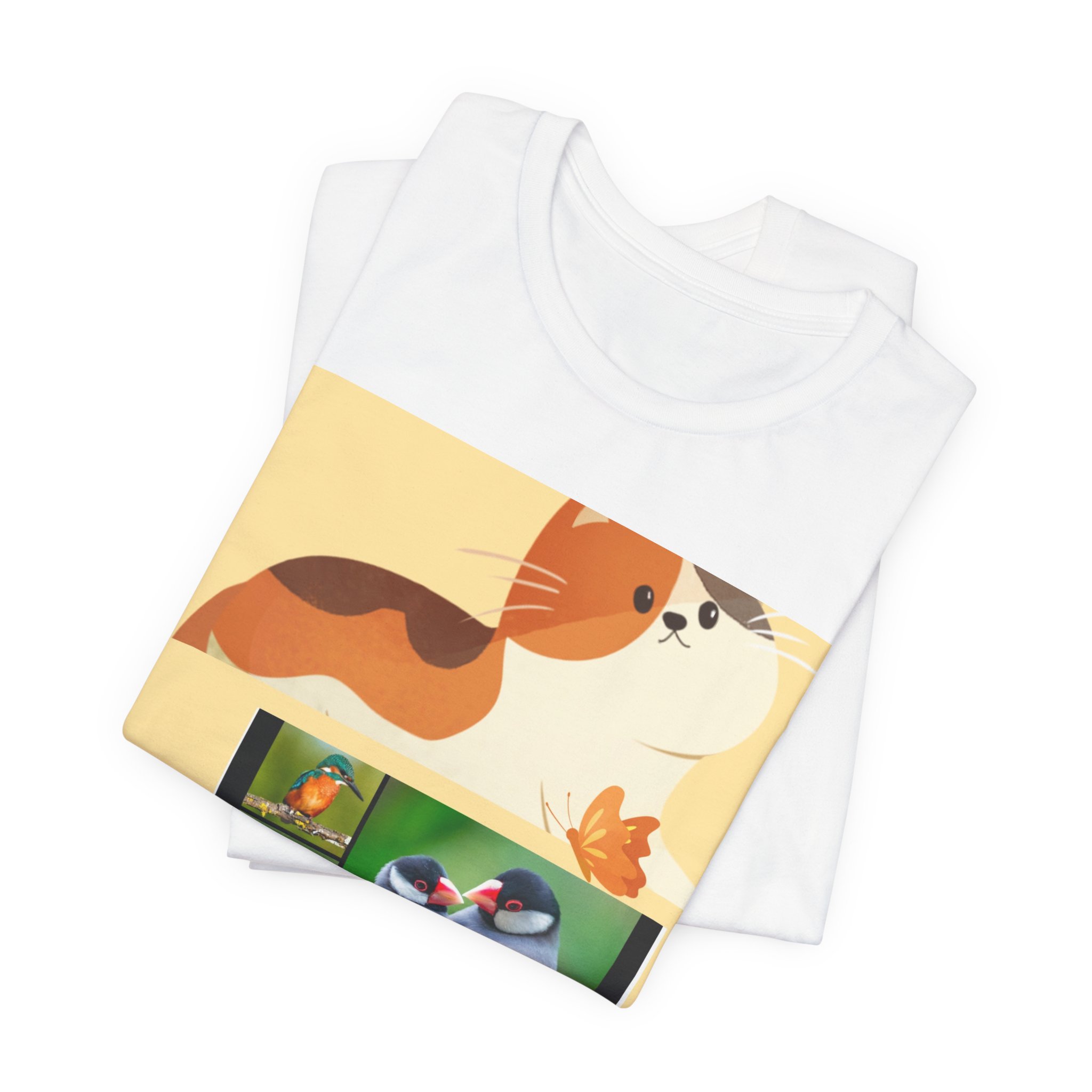 Bird & Cat Collage Tee — Cute Wildlife Graphic Shirt - Image 3