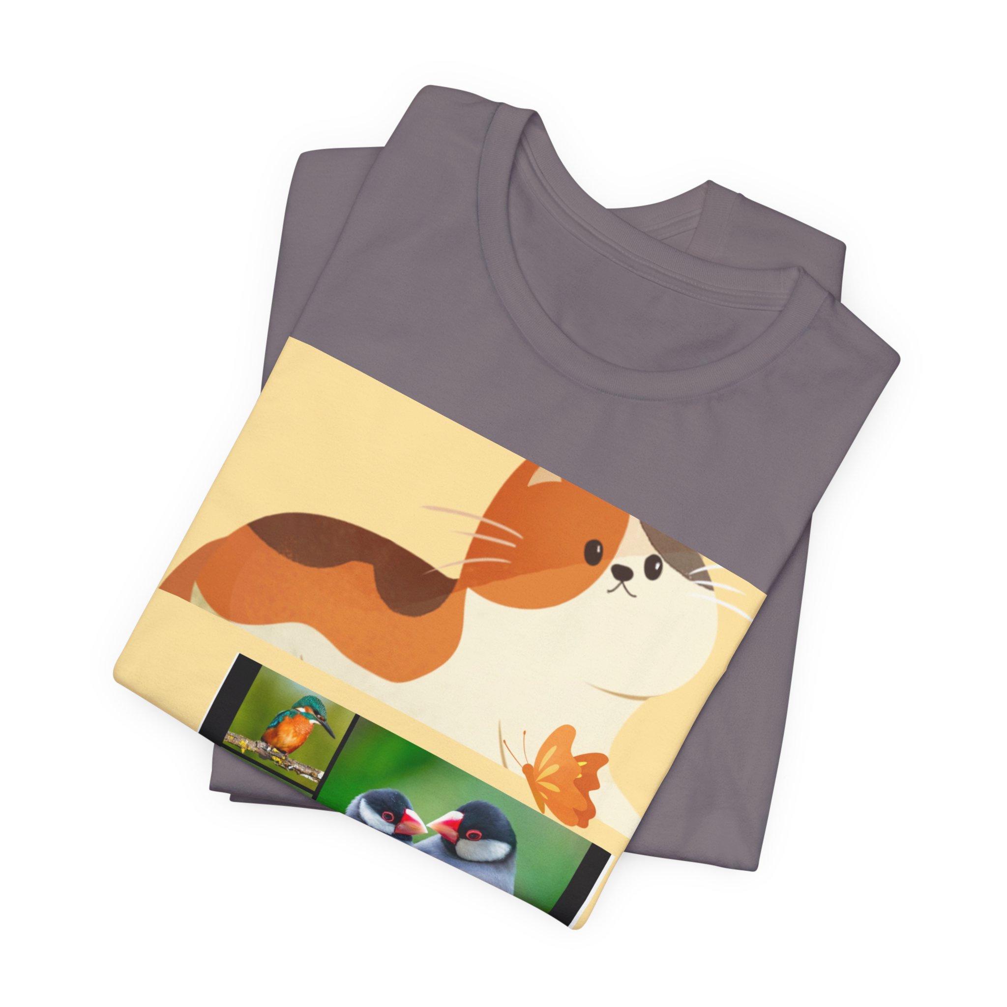 Bird & Cat Collage Tee — Cute Wildlife Graphic Shirt - Image 11