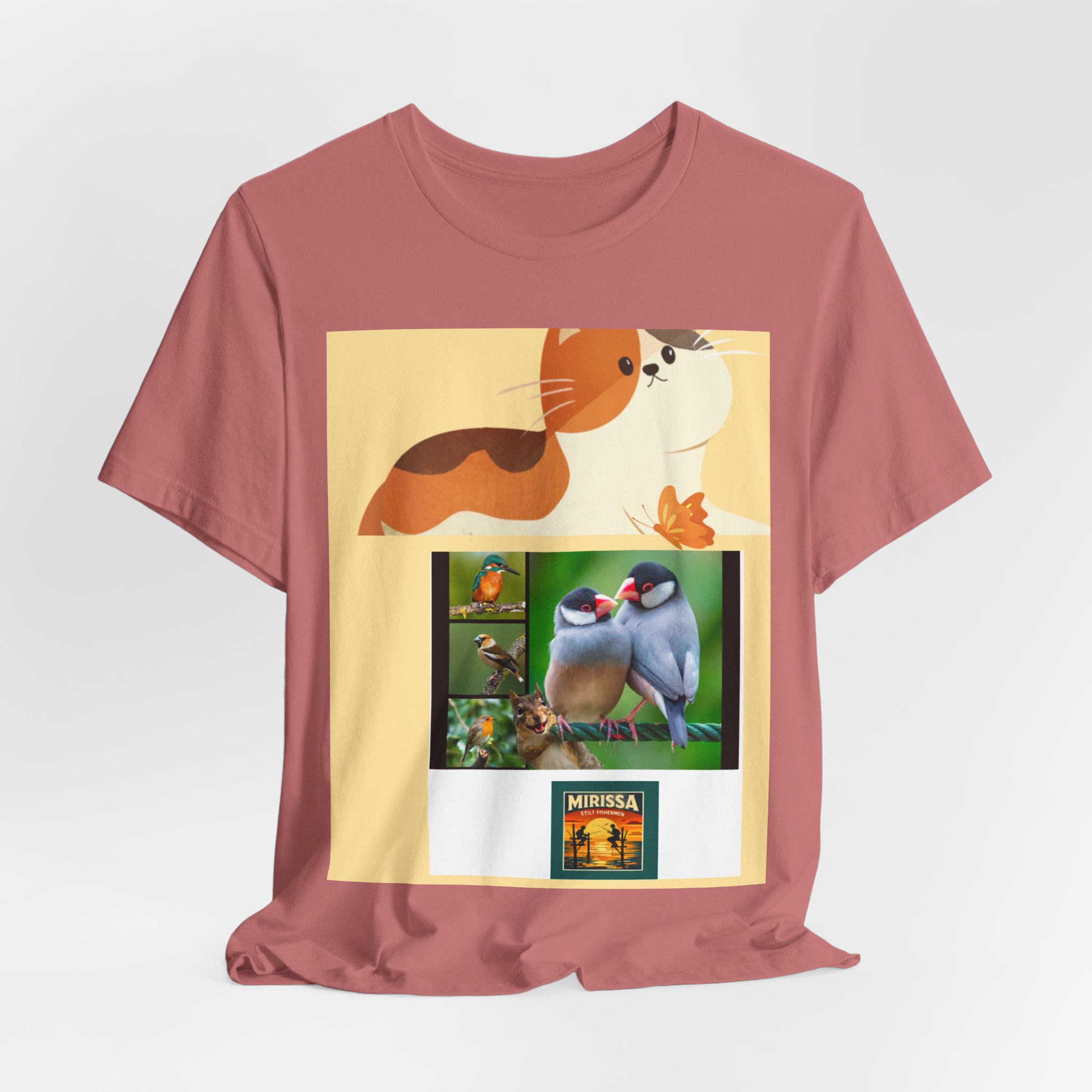 Bird & Cat Collage Tee — Cute Wildlife Graphic Shirt - Image 8