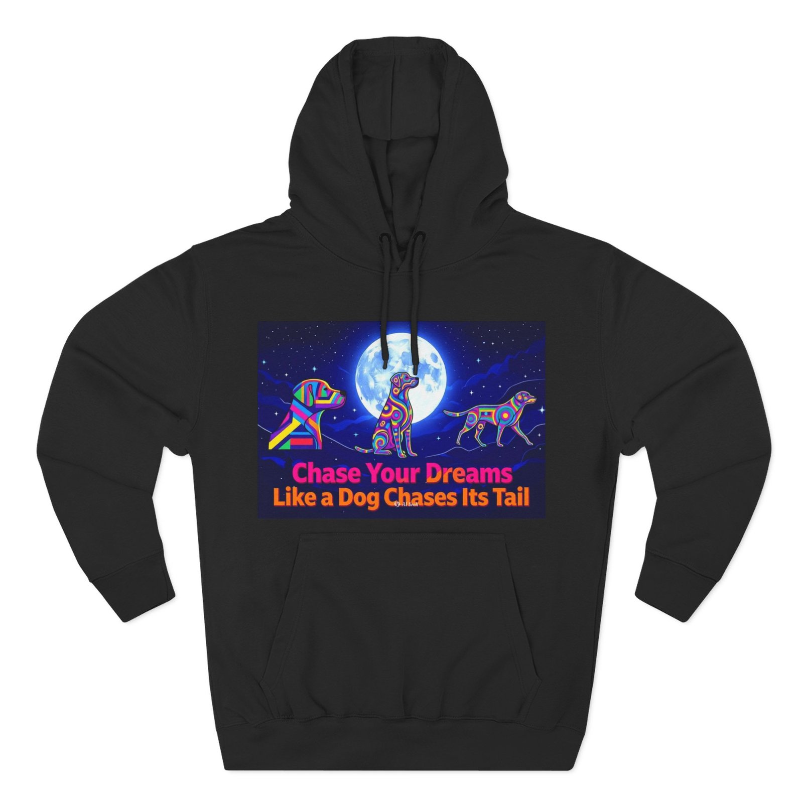 Chase Your Dreams Dog Graphic Hoodie — Colorful Moonlight Canine Motivational Pullover - Image 5