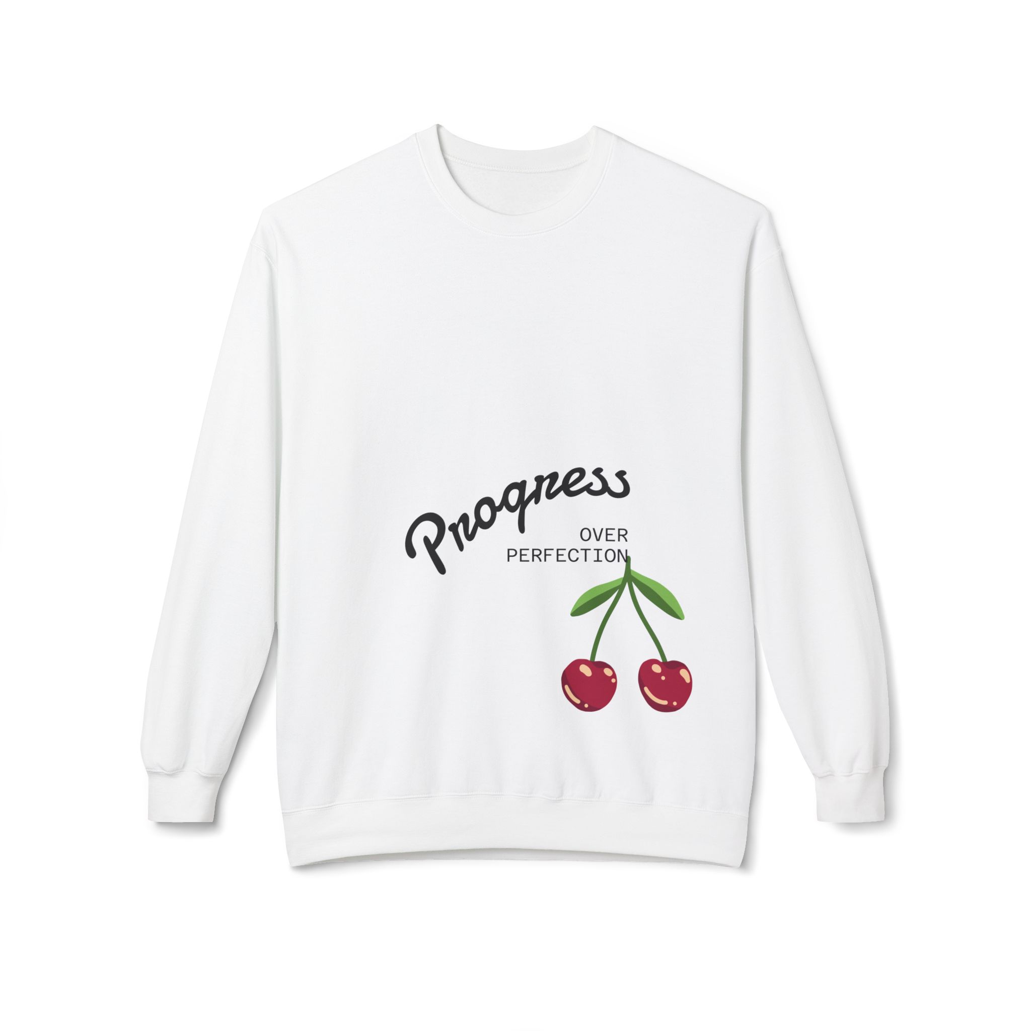 Sweatshirt — "Progress Over Perfection" Cherry Graphic Crewneck