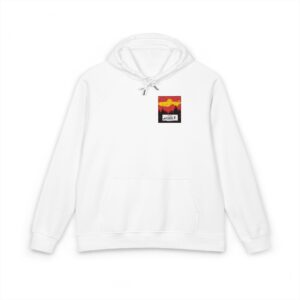 Embroidered Sunset Mountain Hoodie — 'Be Kind' Eco Raglan