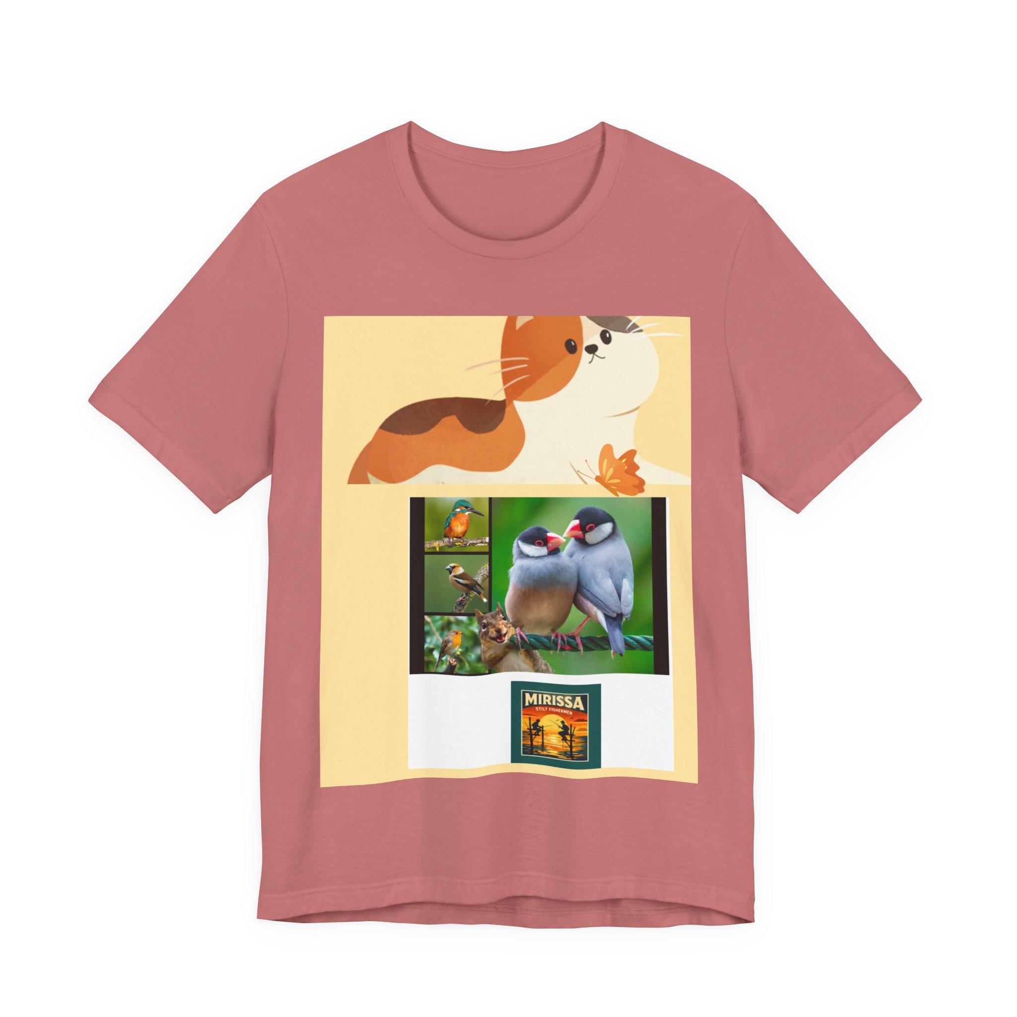 Bird & Cat Collage Tee — Cute Wildlife Graphic Shirt - Image 5