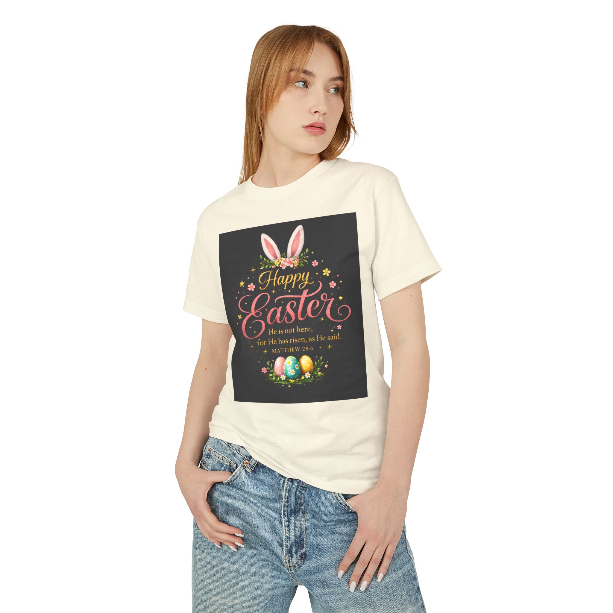 Easter Bunny Vibes Tee – Pastel "Thanks" Graphic Cotton T-Shirt - Image 4