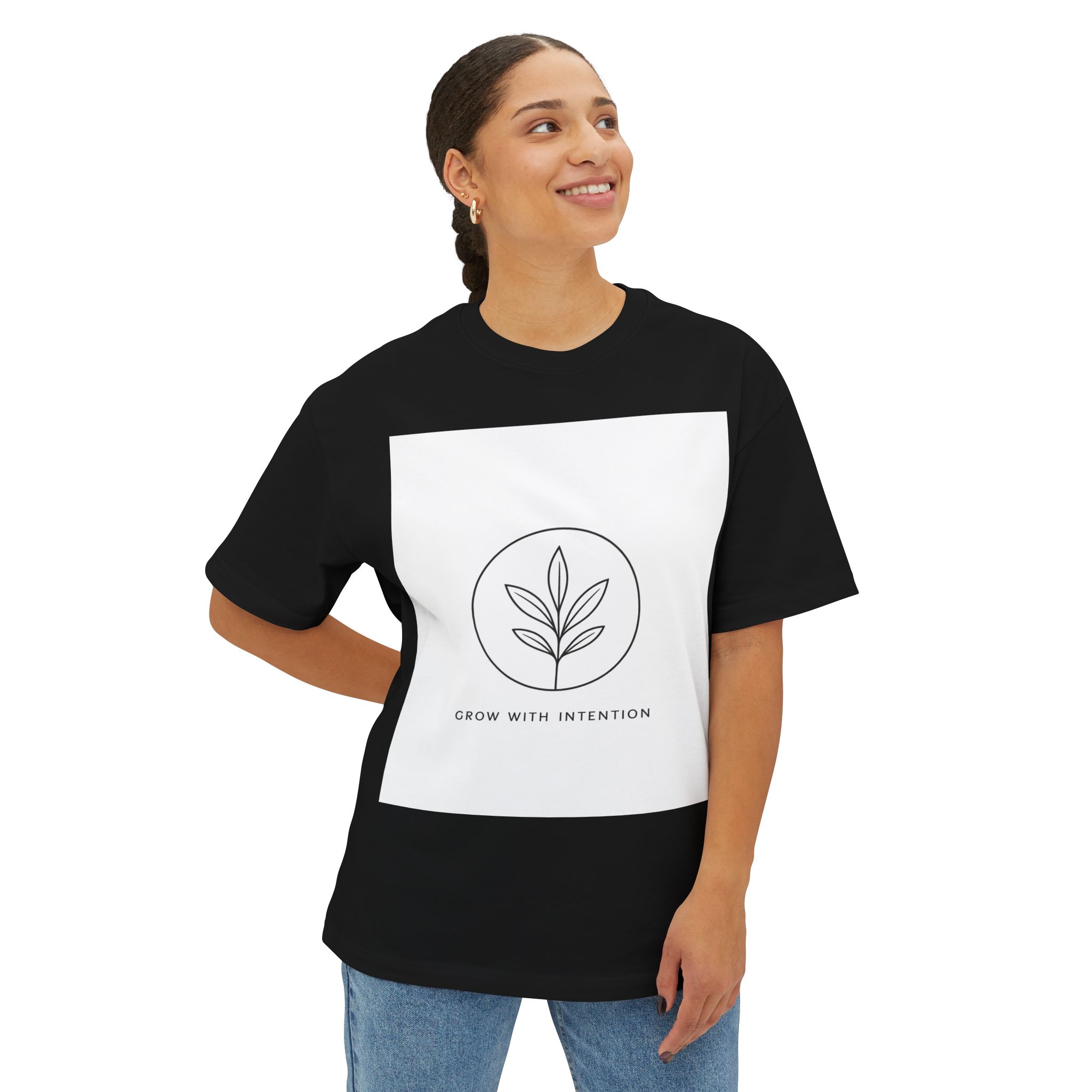 Minimal Plant Graphic Tee — "Grow With Kindness" Boxy Shirt - Image 7