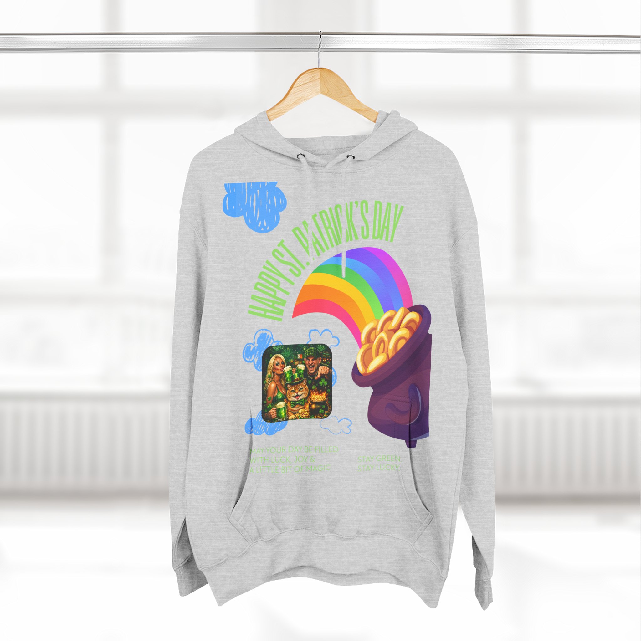 St. Patrick’s Day Rainbow Pot of Gold Hoodie — Lucky Leprechaun Graphic Fleece - Image 4