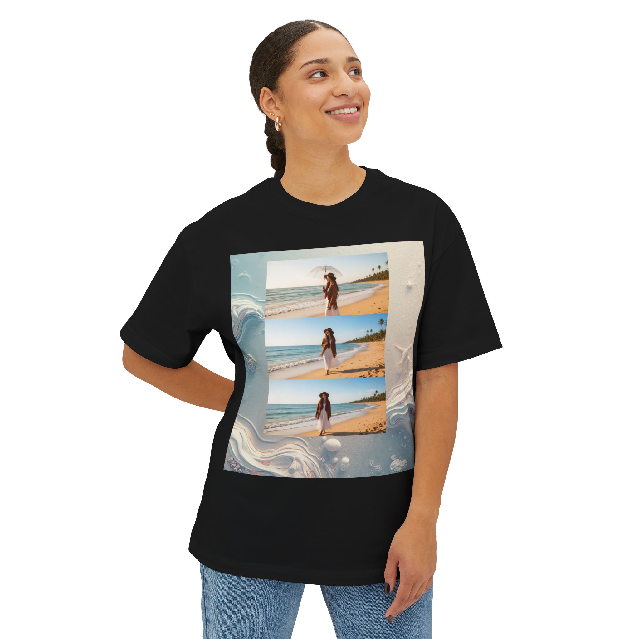 Boxy Tee — Vintage Beach Photo Collage Graphic T-Shirt - Image 7