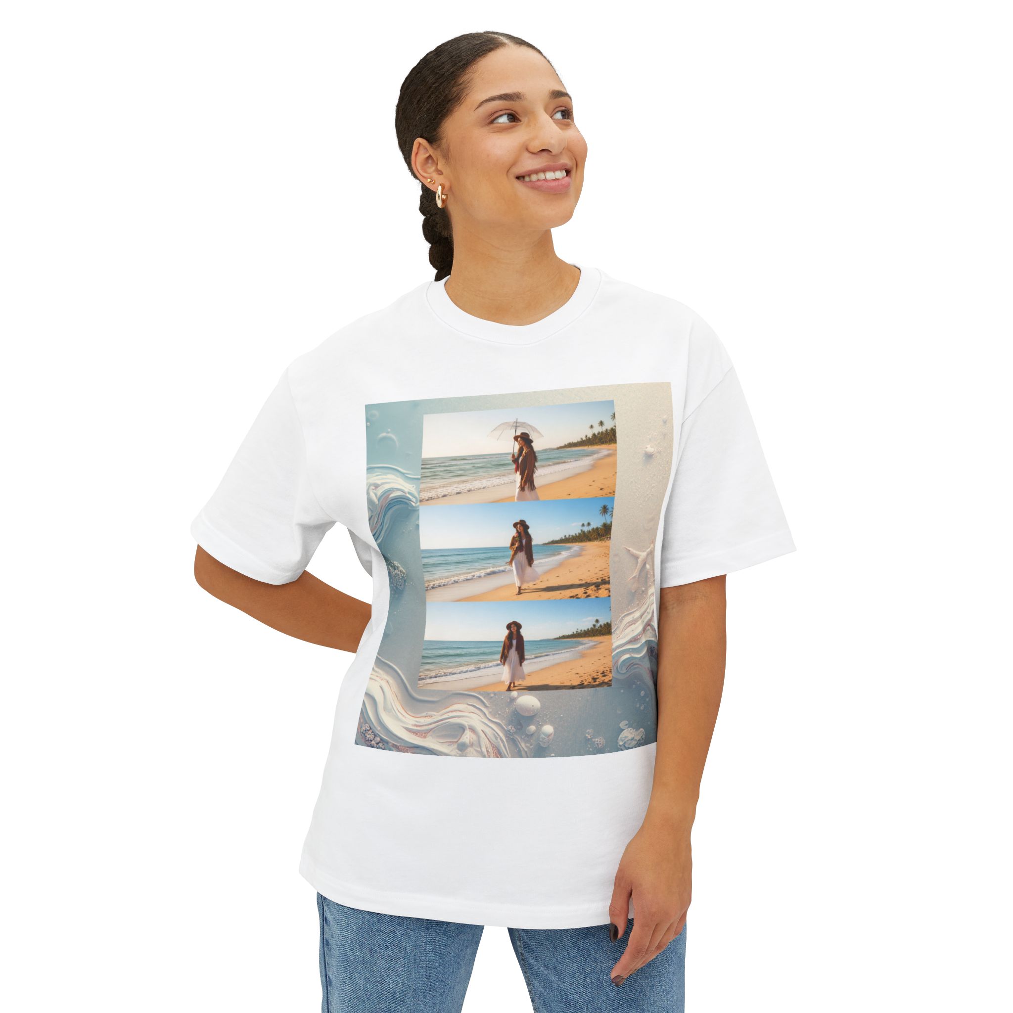 Boxy Tee — Vintage Beach Photo Collage Graphic T-Shirt - Image 3