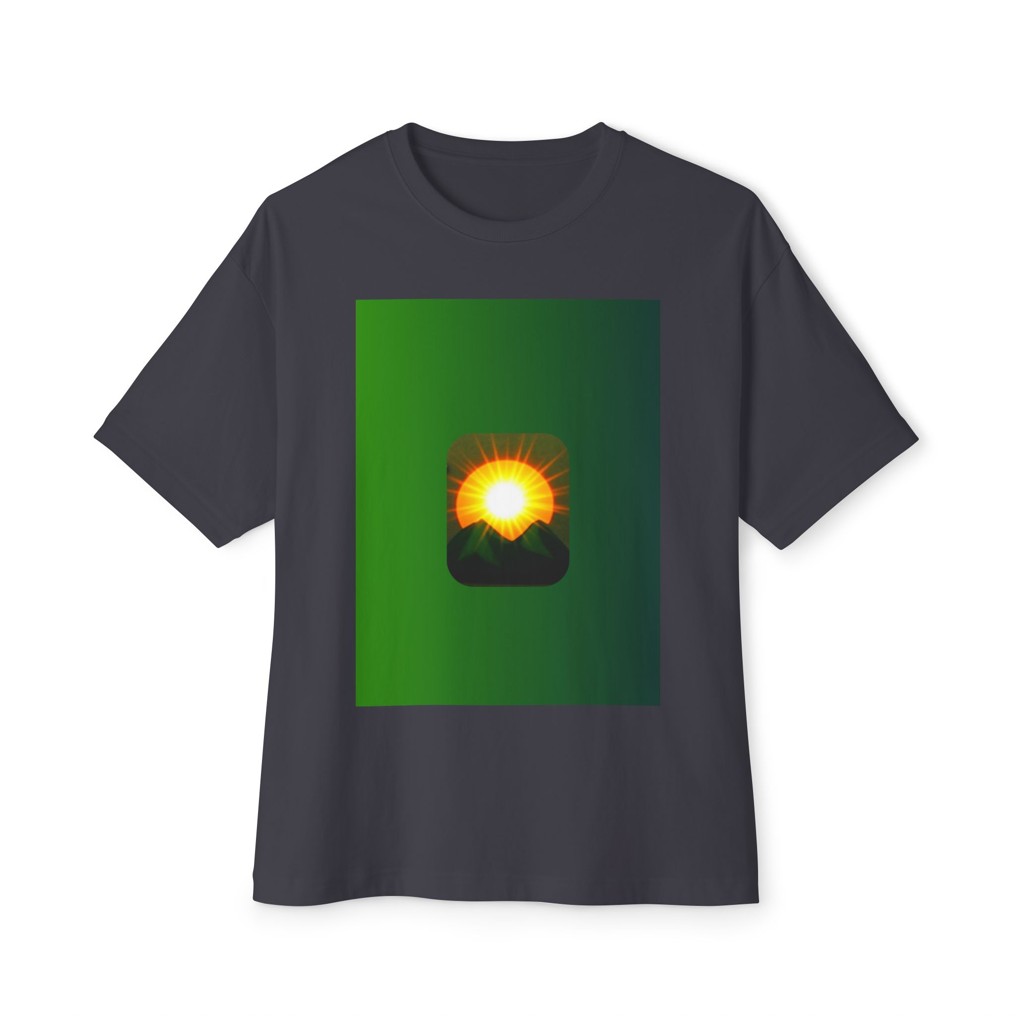 Sunrise Mountains Graphic Tee — Green Gradient Sunrise Design - Image 13