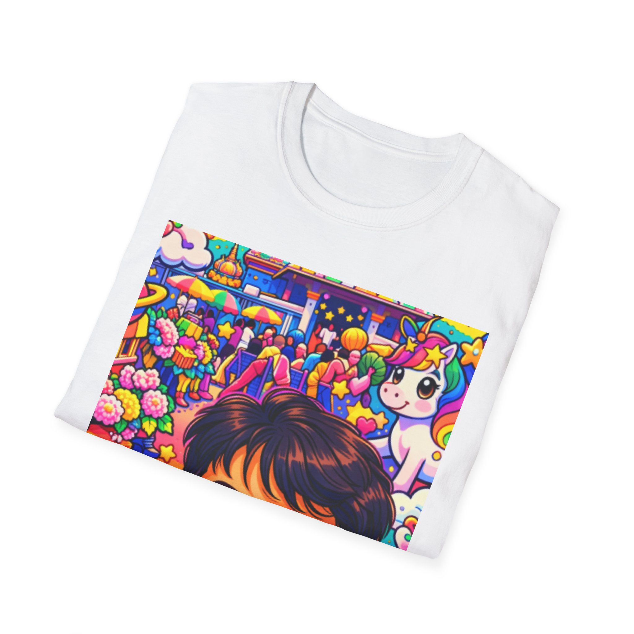 Colorful Cartoon Selfie T‑Shirt — Cute Kid & Unicorn Pop Art Tee - Image 4