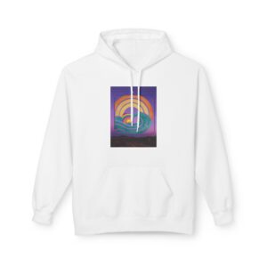Retro Rainbow Surf Hoodie — Vintage Sunset Surfboard Graphic